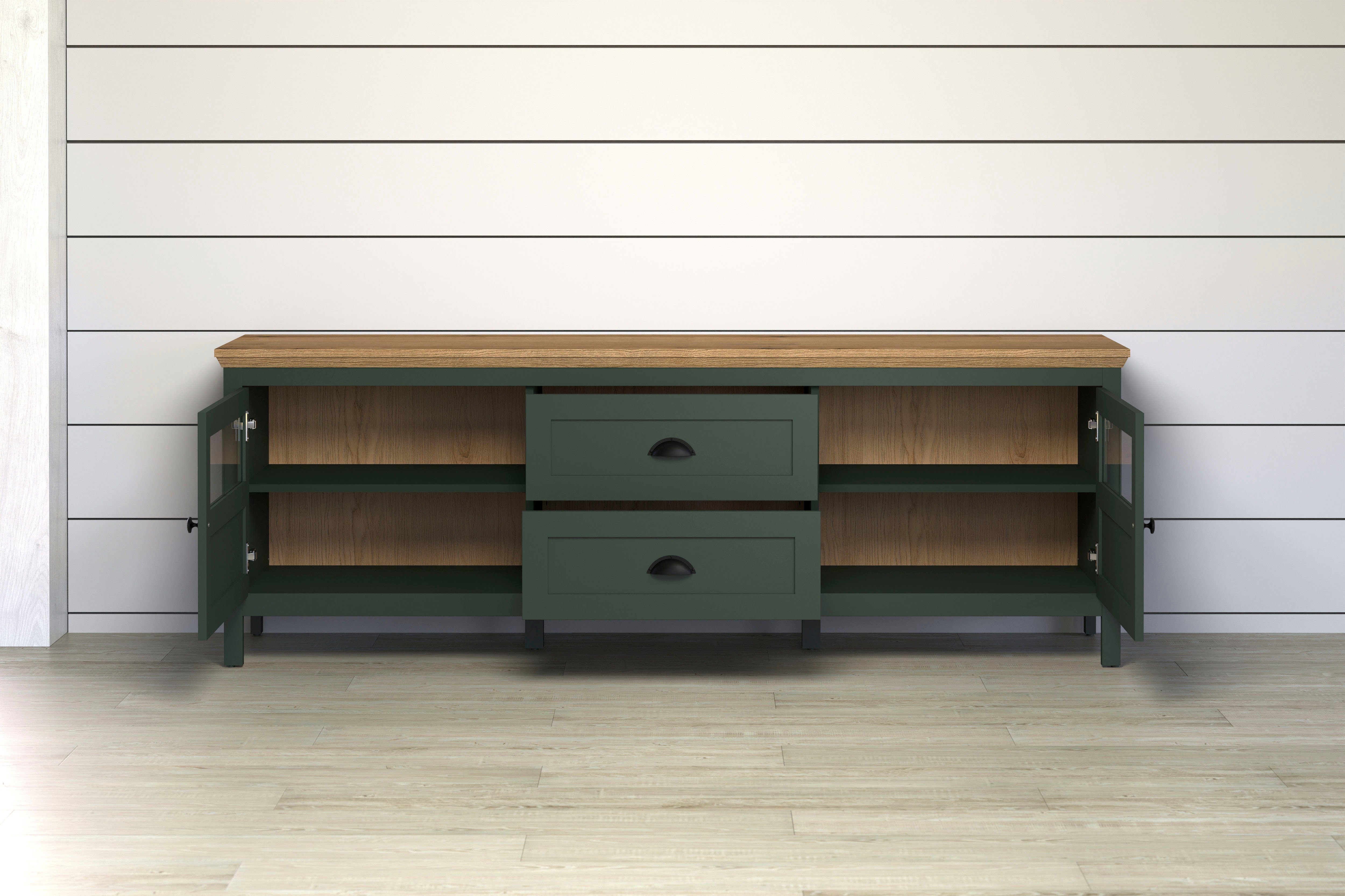 Home affaire Tv-meubel Vienna Lowboard met verlichting en volledig uittrekbare lade - B/D/H 184/45/64 cm (1 stuk)
