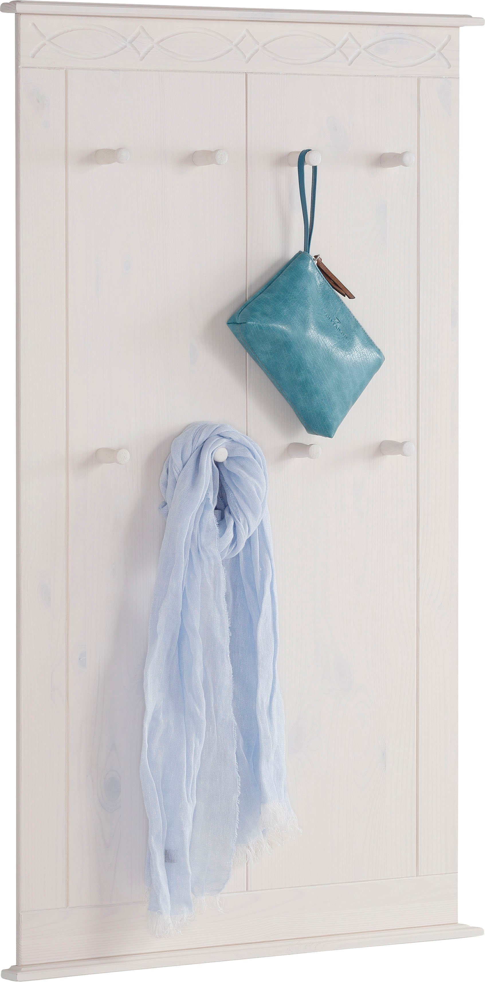 Home affaire Kapstokpaneel Indra van massief dennenhout, fsc®, 8 haken, discreet ornament