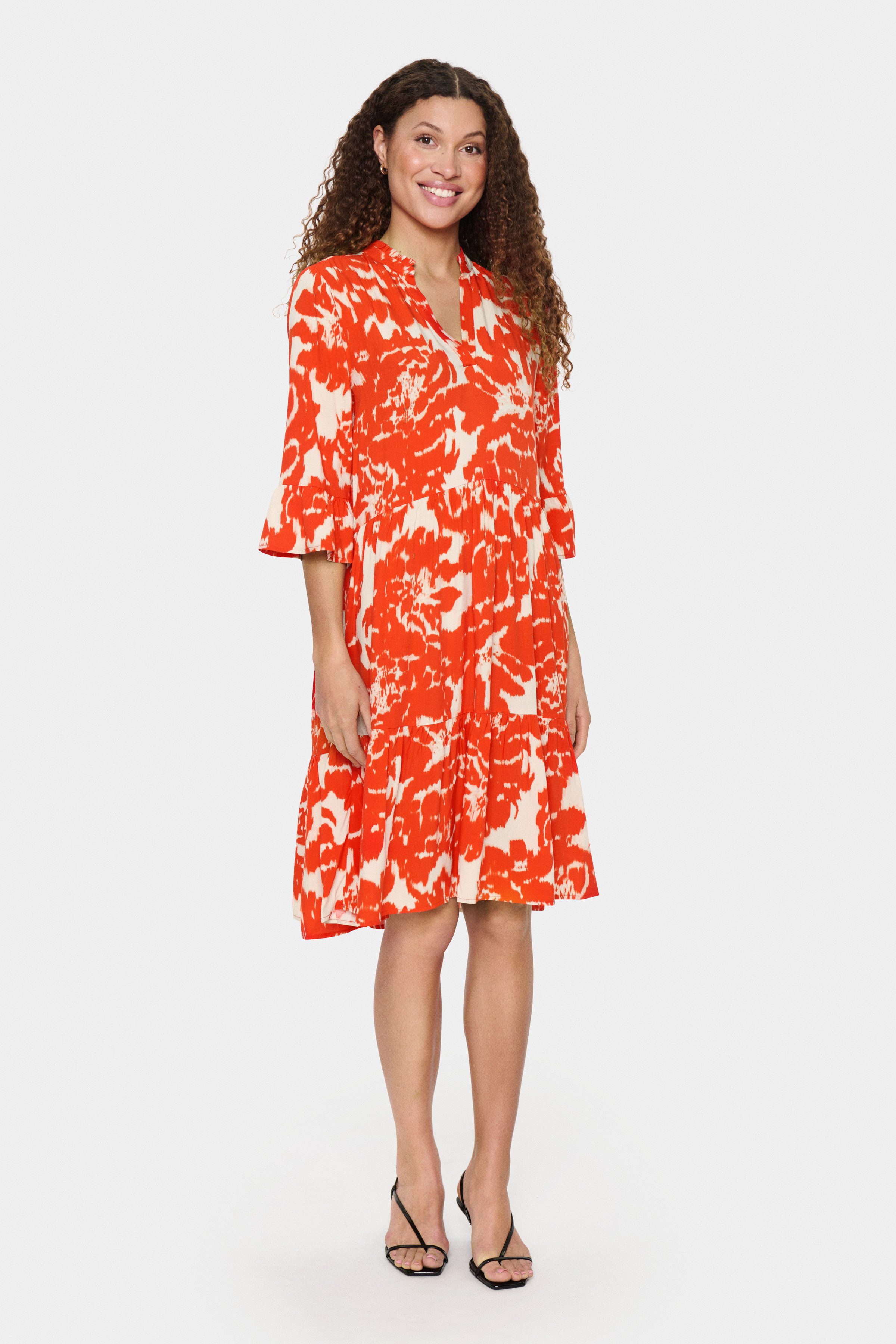 Saint Tropez Blousejurk EdaSZ dress met volants en 3/4 mouwen
