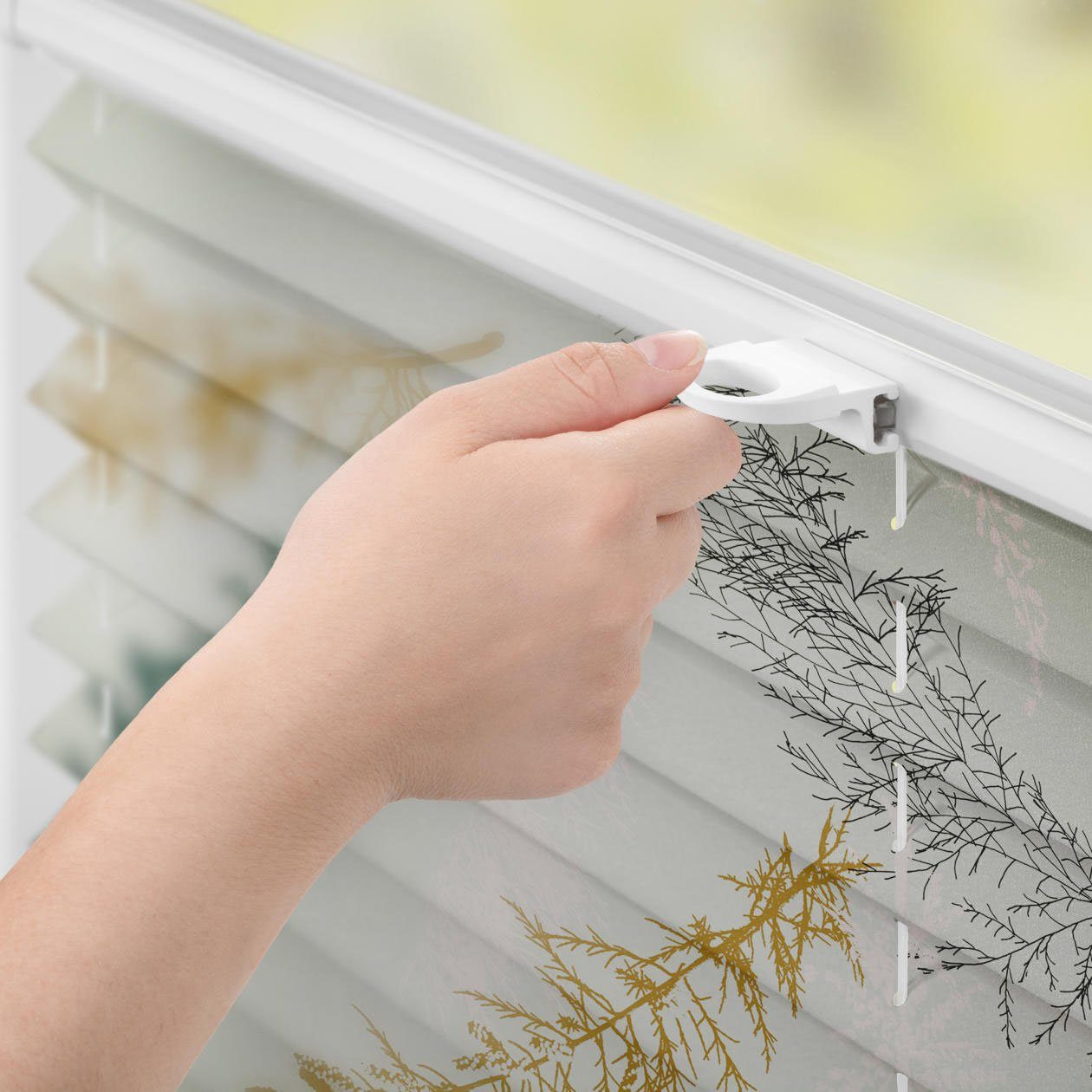 LICHTBLICK Plissé Klemmfix, zonder boren, ondoorzichtig, Fir Branches - groen (1 stuk)