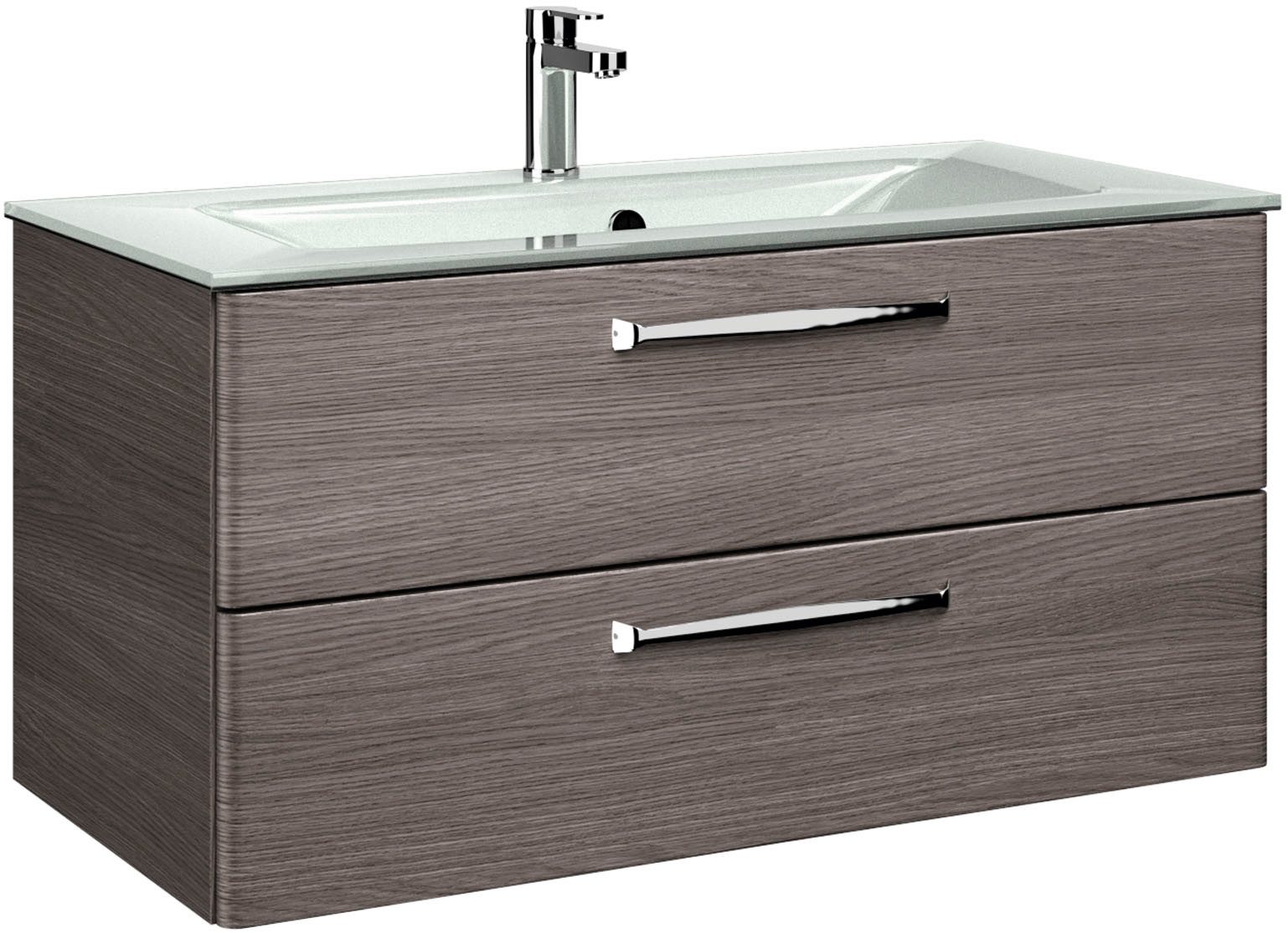 Saphir Badmeubelset Trentino 2-delig glazen wastafel, spiegelkast met LED-verlichting Badkamermeubel-set 107cm breed, incl. deurdemper, 3 deuren, 2 lades (3 stuks)