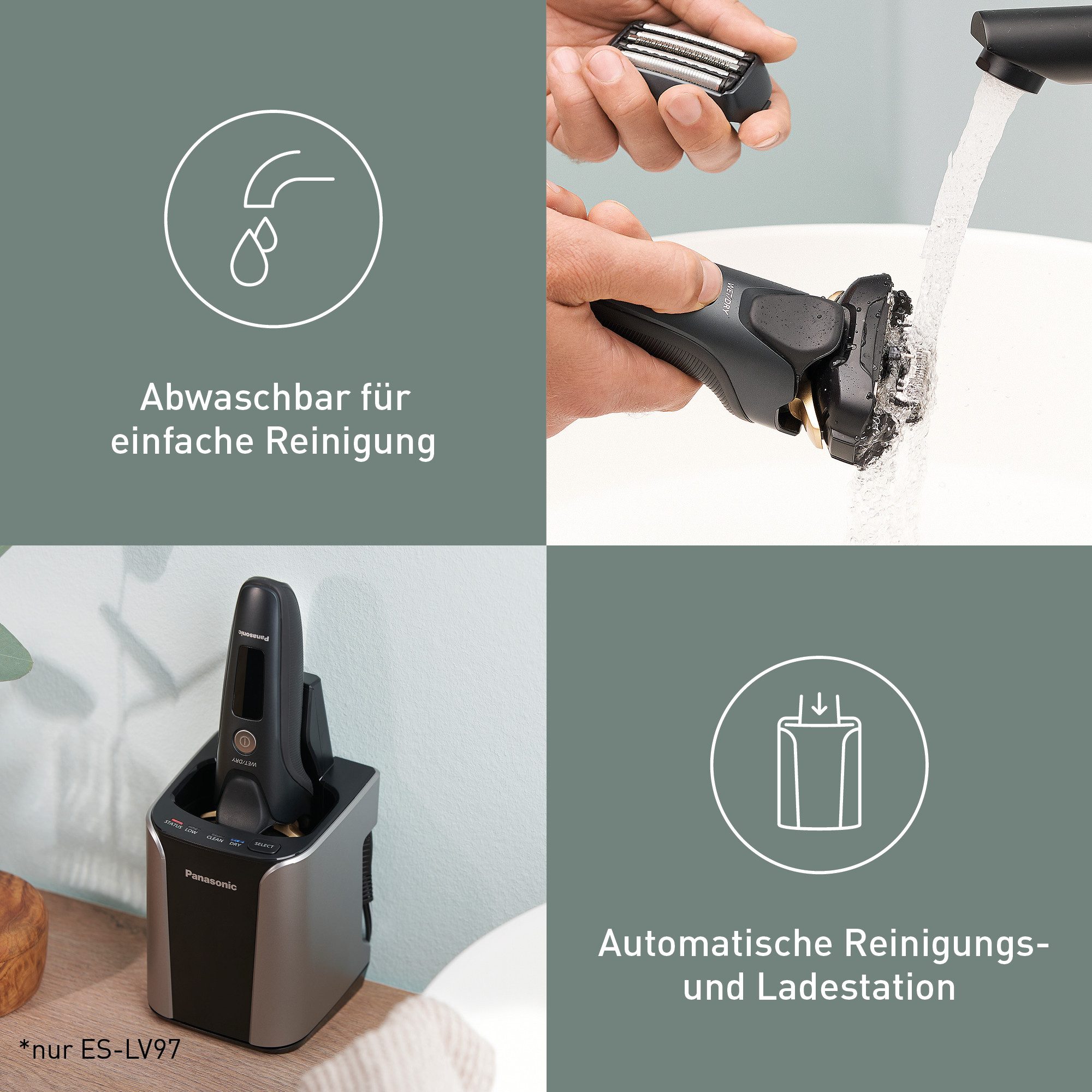 Panasonic Elektrisch scheerapparaat Het-LV97-K803, nat/droog-scheerapparaat Lineaire motor, inclusief schoonmaak- & oplaadstation