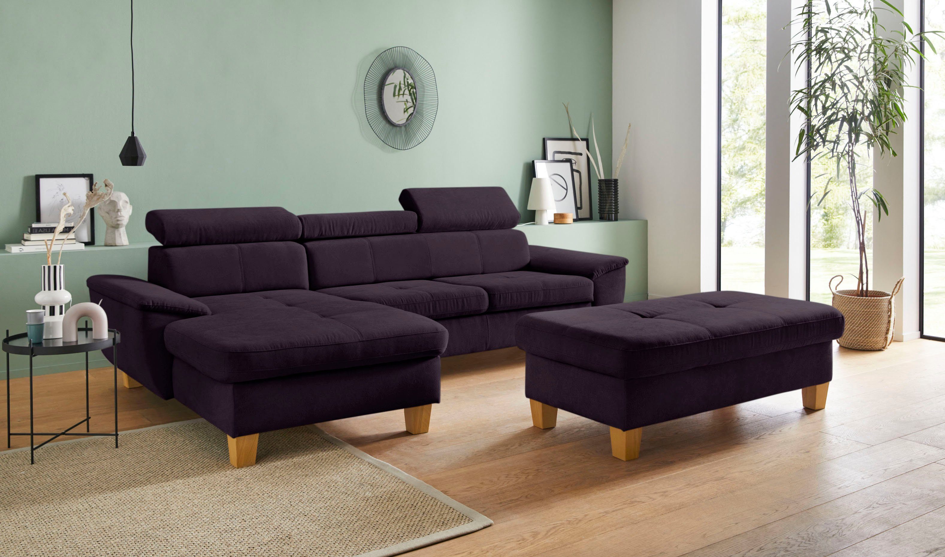 exxpo - sofa fashion Hoekbank Enya, uitgebreide afwerking, hoog zitcomfort, comfortabel, L-vorm inclusief verstelbare hoofdsteun, naar keuze met slaapfunctie en bedkist