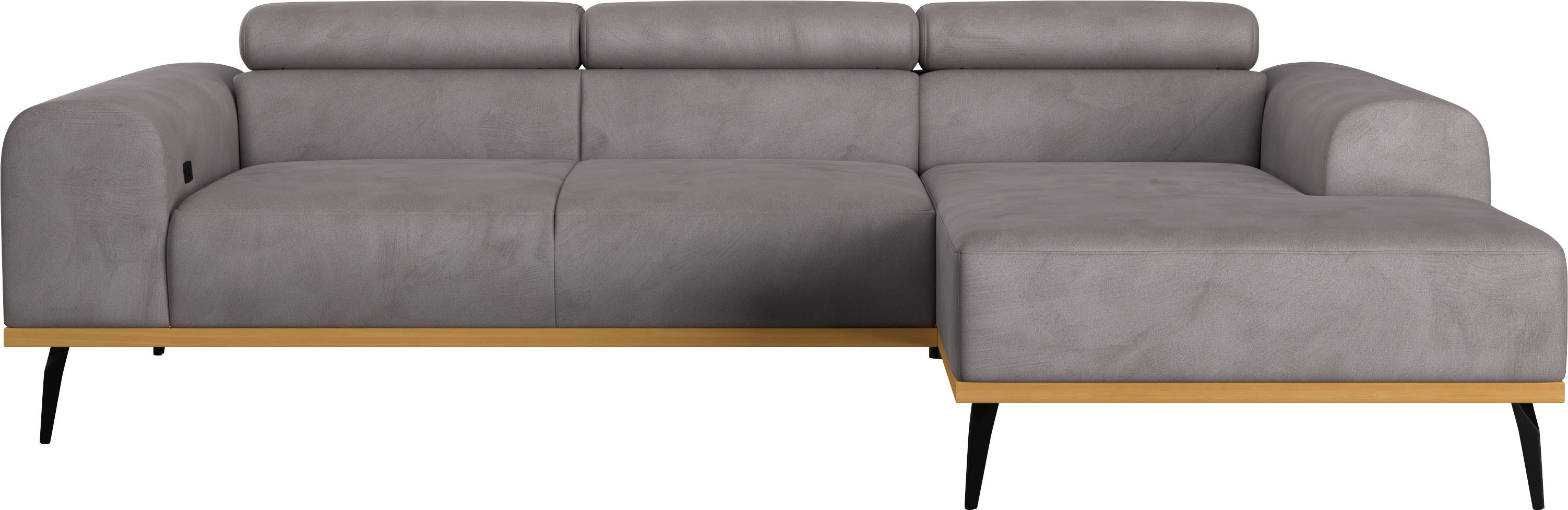 Places of Style Hoekbank Carlo L-vorm met hoofdeinde-verstelling & houten frame-look, optionele relaxfunctie