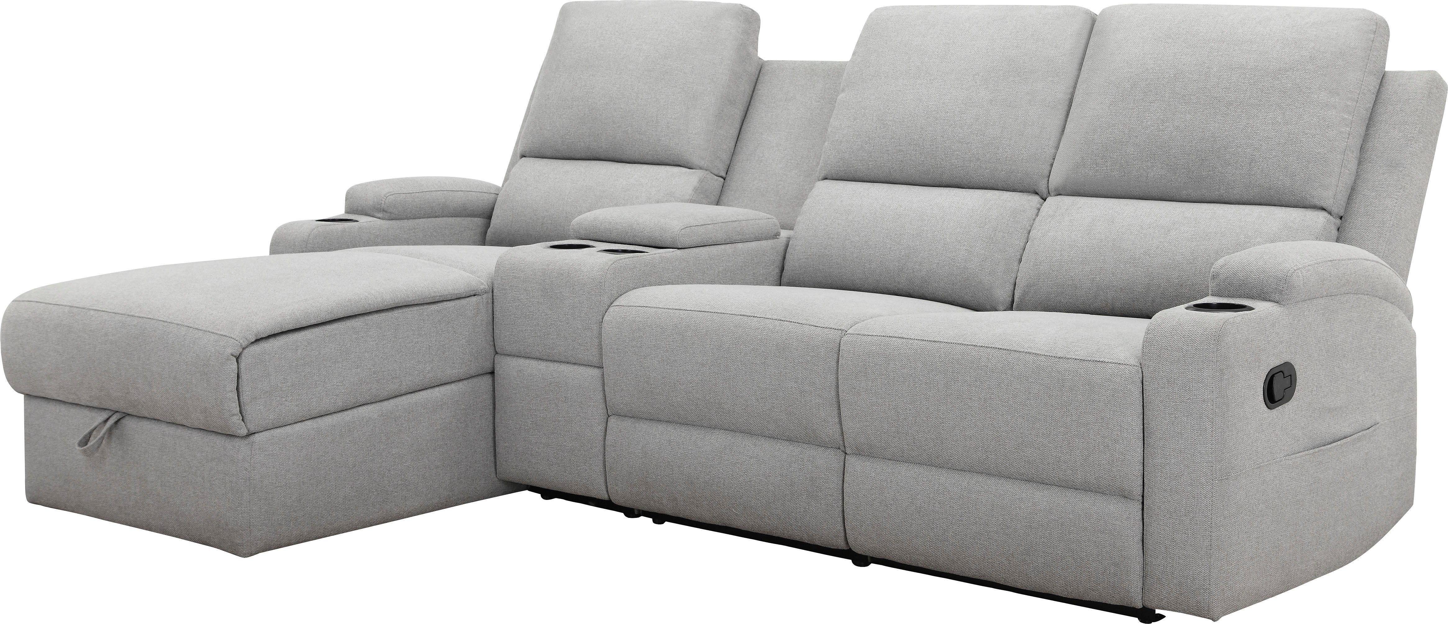Home affaire Hoekbank Napori multimediabank, 3 bioscoopstoelen XXL, L-model, Bioscoopbank met relaxfunctie, bekerhouder, opbergvak en opbergbox