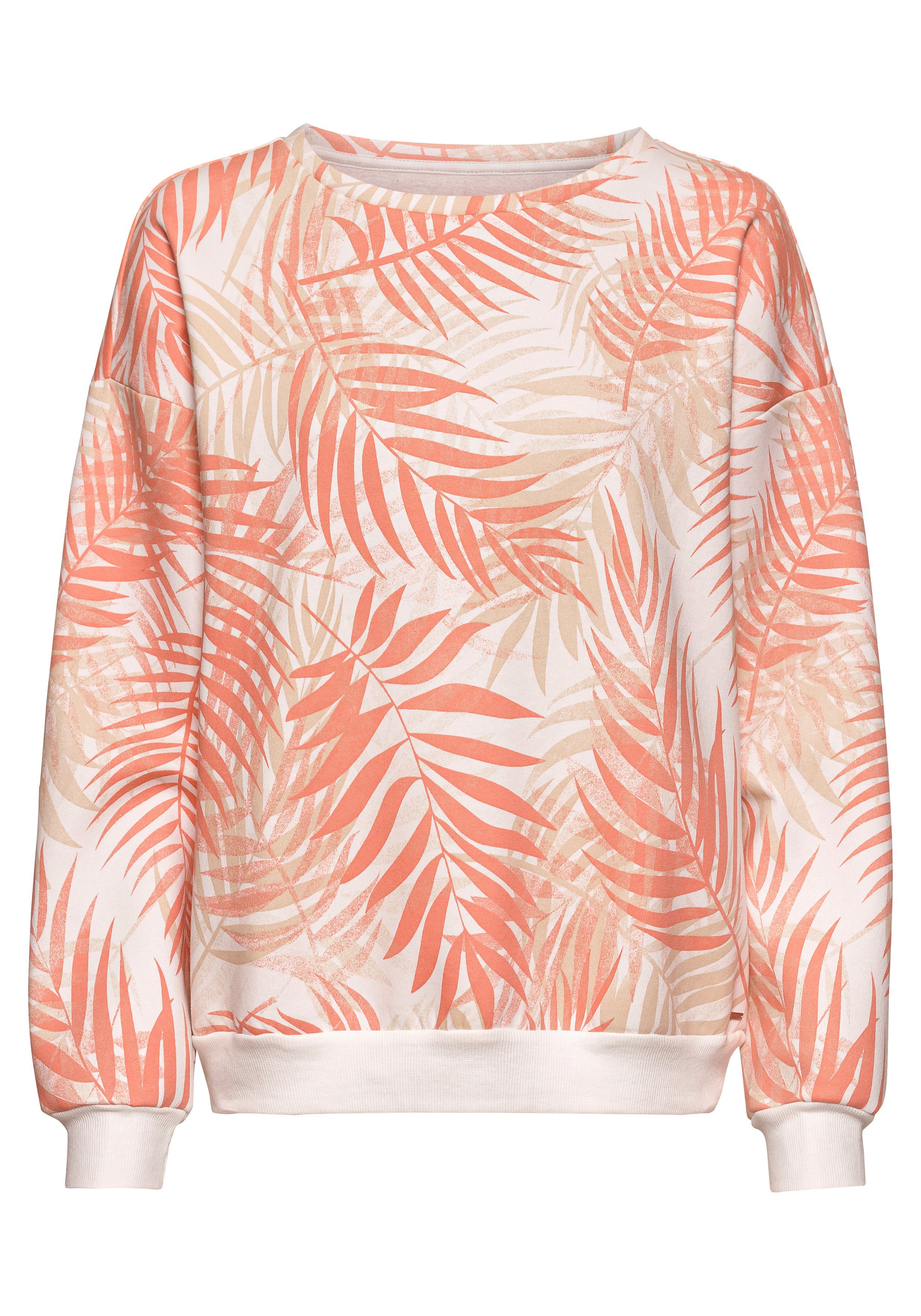 Lascana Sweater Loungeshirt Loungetop met allover-bladerenprint loungewear (1-delig)