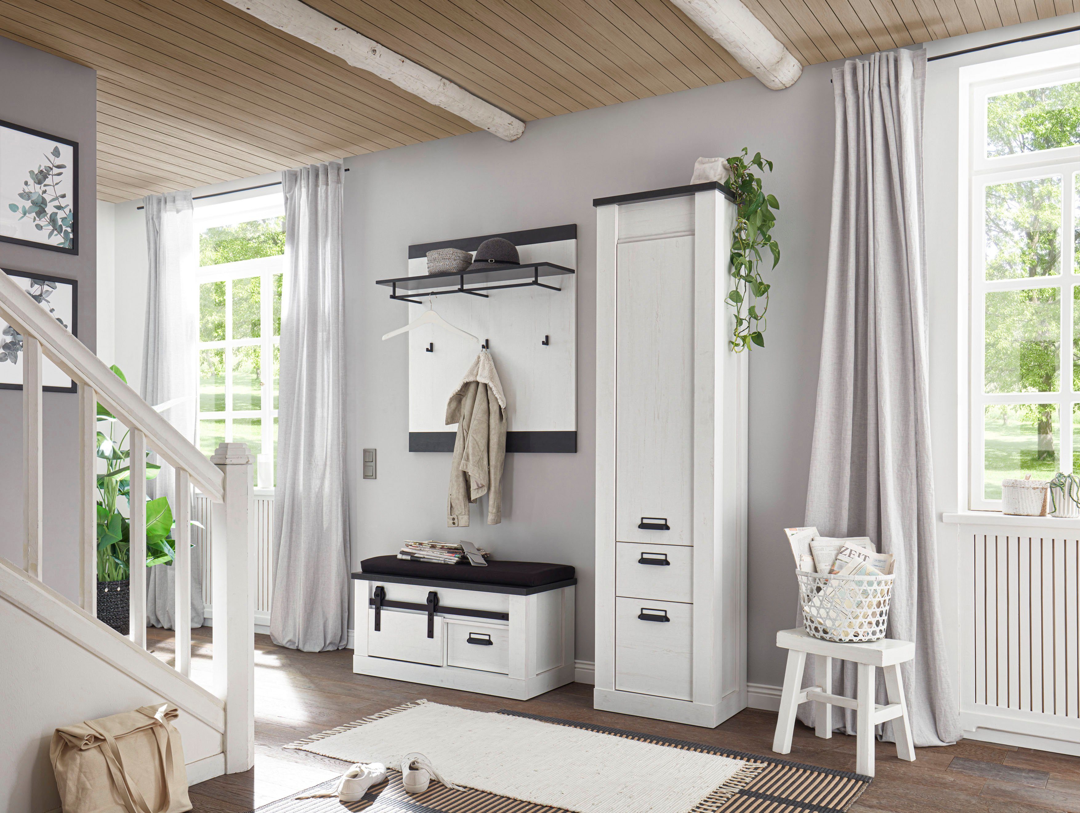 Home affaire Multifunctionele kast Sherwood in moderne houtlook, met metalen apothekers handgrepen, hoogte 201 cm