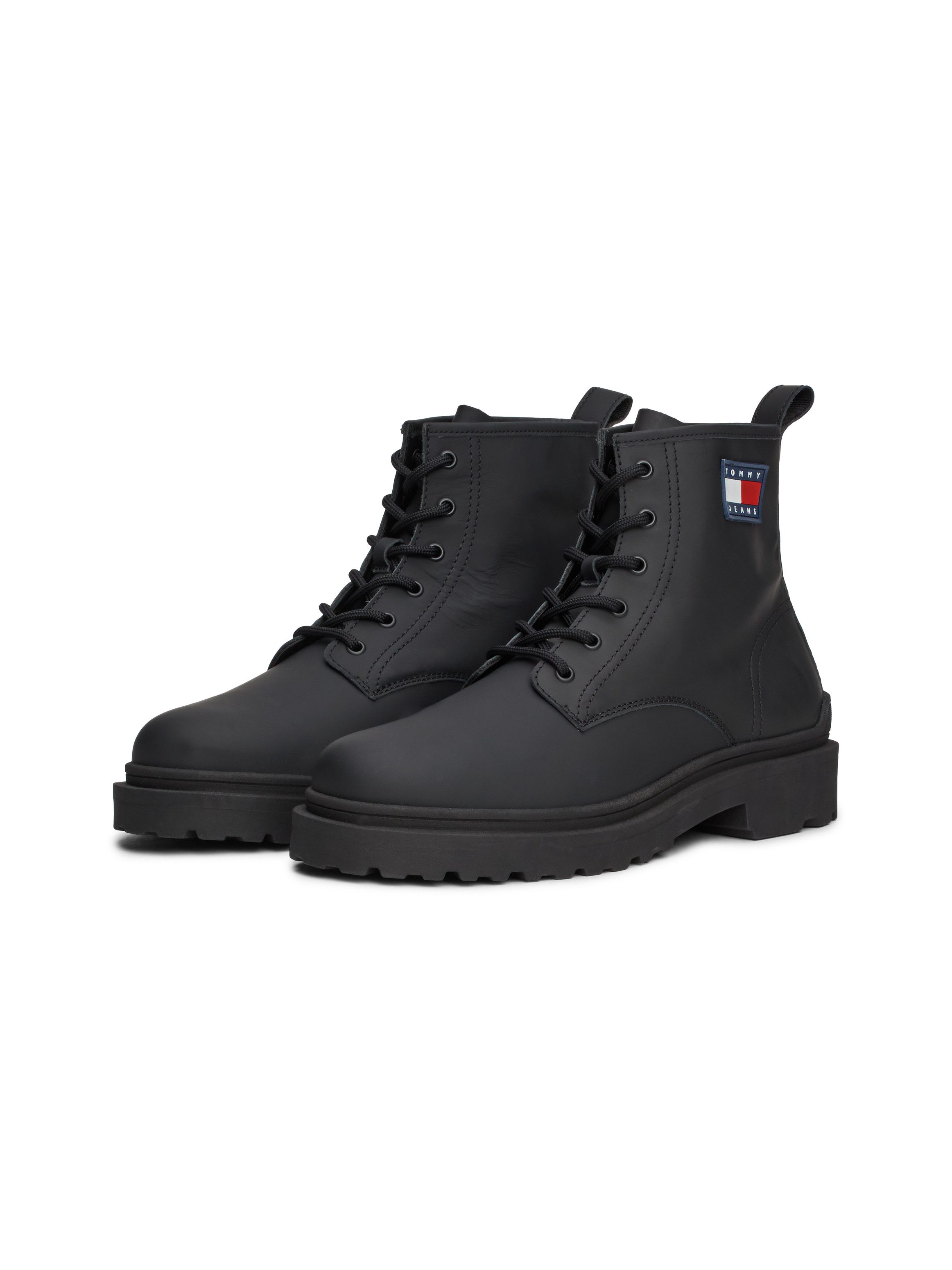 TOMMY JEANS Veterschoenen TJM LEATHER LACE UP BOOT hakken, veterschoenen met zijlogo-vlag