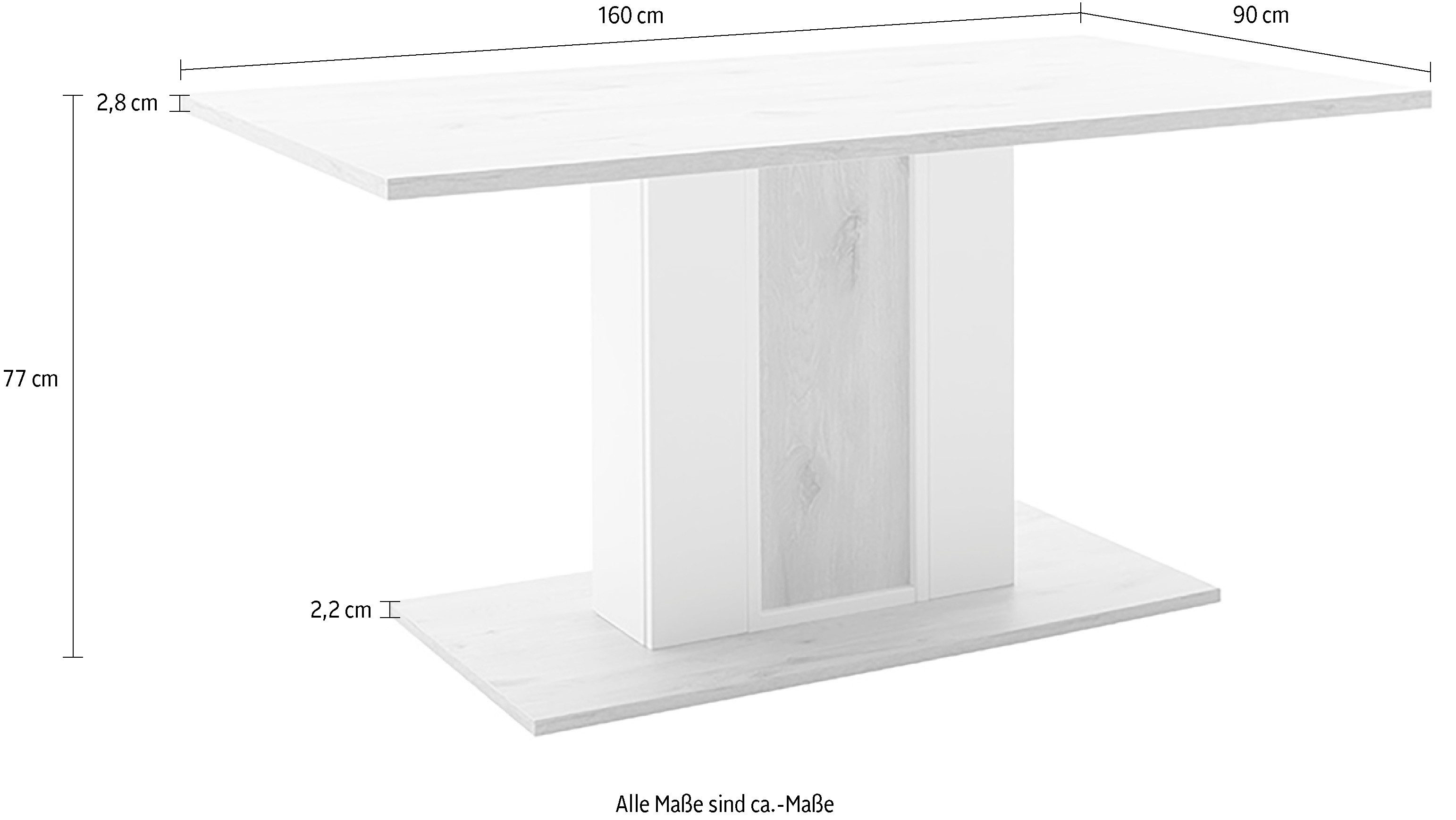 MCA furniture Kolom eettafel SANTERNO eettafel met voetplaat Tafel, soft white/viking eik, met zuil, belastbaar 50kg, breedte 160 cm