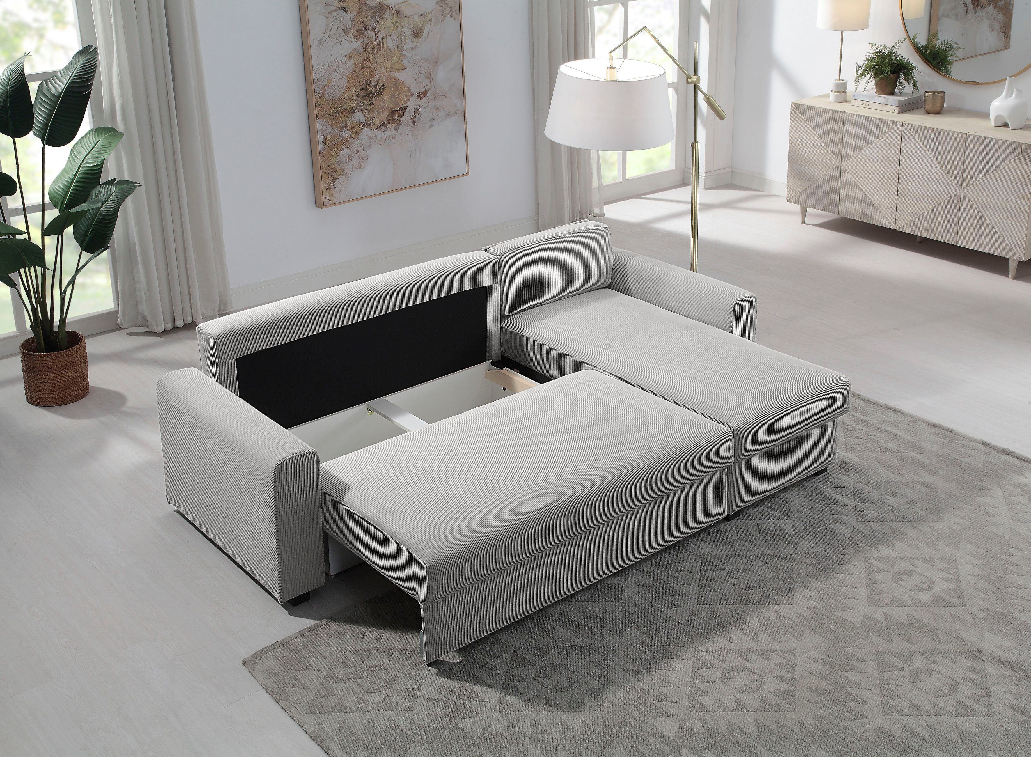 ATLANTIC home collection Hoekbank Dublin L-vorm Slaapfunctie en bedkist, récamier links of rechts te monteren