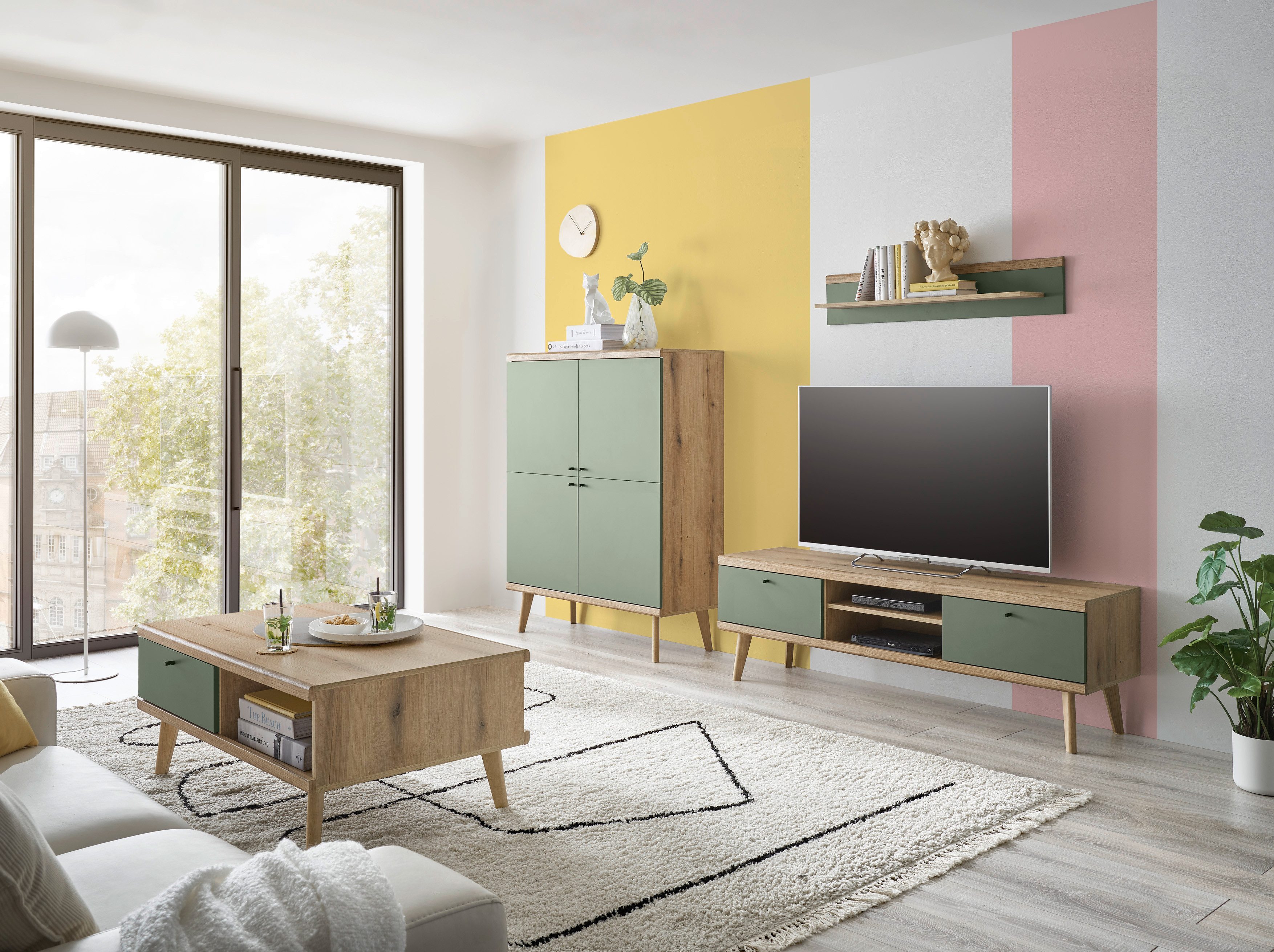 INOSIGN Wandmeubel MAVAS in moderne trendkleur, handgrepen van metaal (zwart), breedte 337 cm (set, 3-delig)