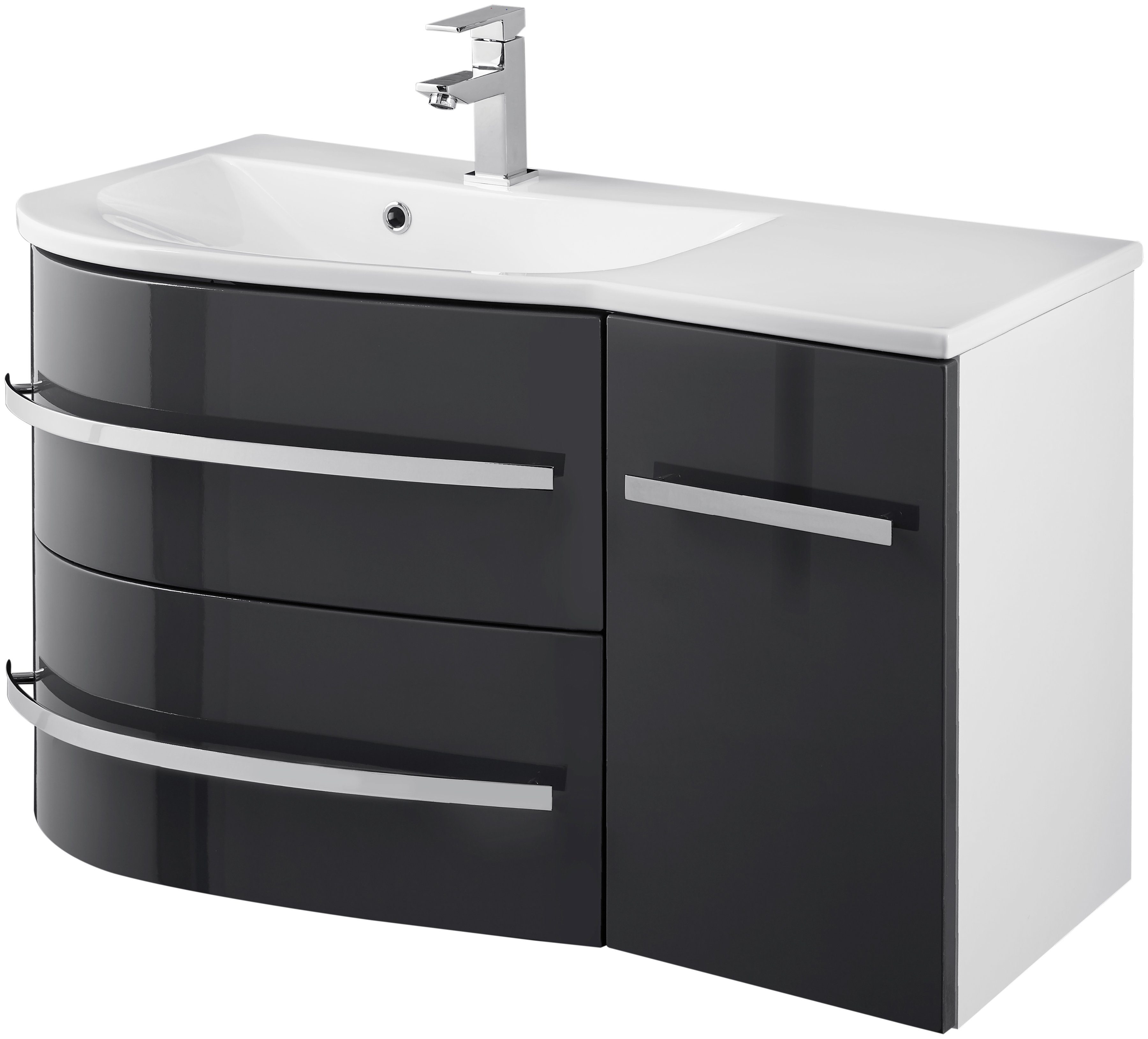 welltime Wastafelonderkast Oslo Breedte 90 cm, gebogen model, planchet rechts wastafelmeubels grijs