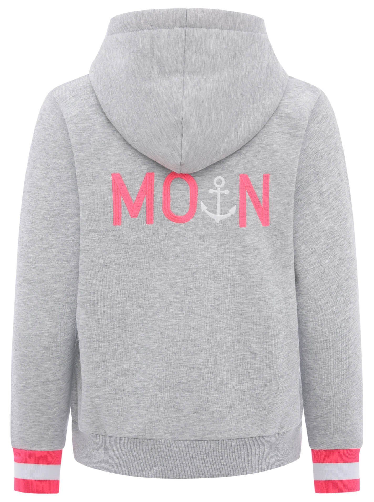 Zwillingsherz Sweatvest met geborduurd "moin" en neonkleurige details