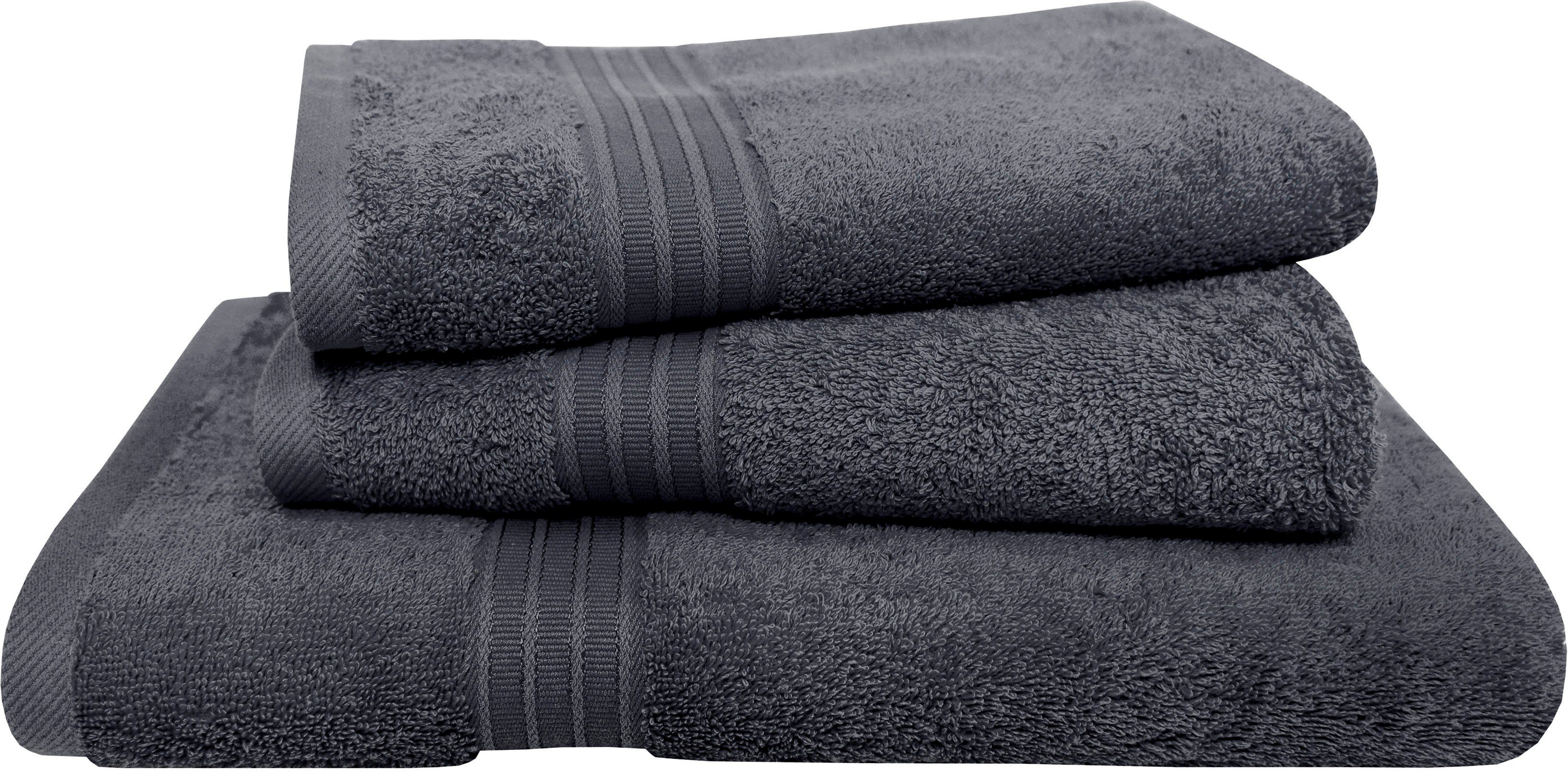 Dyckhoff Handdoekenset Siena met rand, 2 handdoeken (50x100cm), 1 douchehanddoek (70x140cm) (set, 3-delig) handdoeken zwart