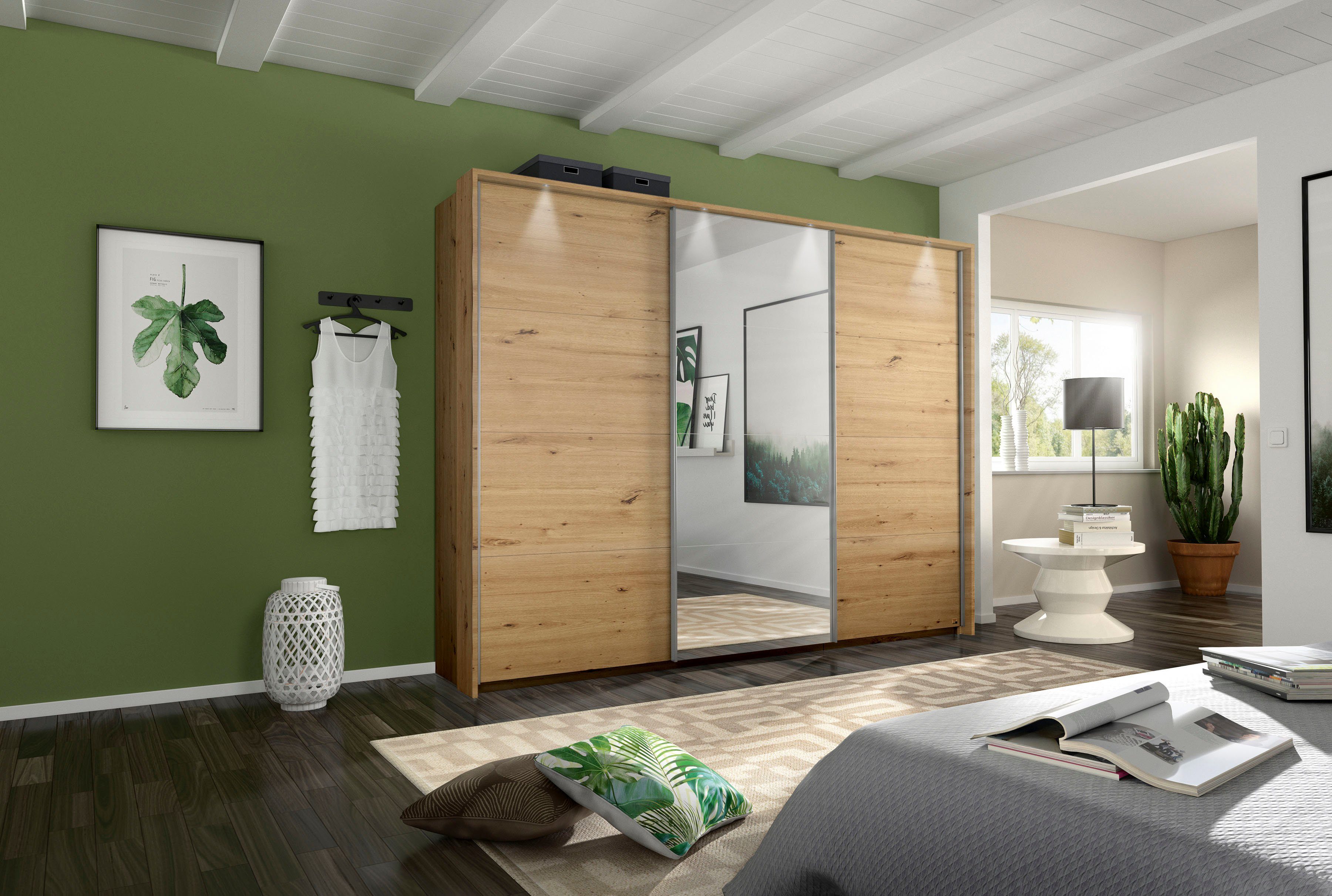 rauch Schuifdeurkast Kledingkast kast garderobe CORTONA met passe-partout en optionele verlichting inclusief indeling 2 boxen en planken