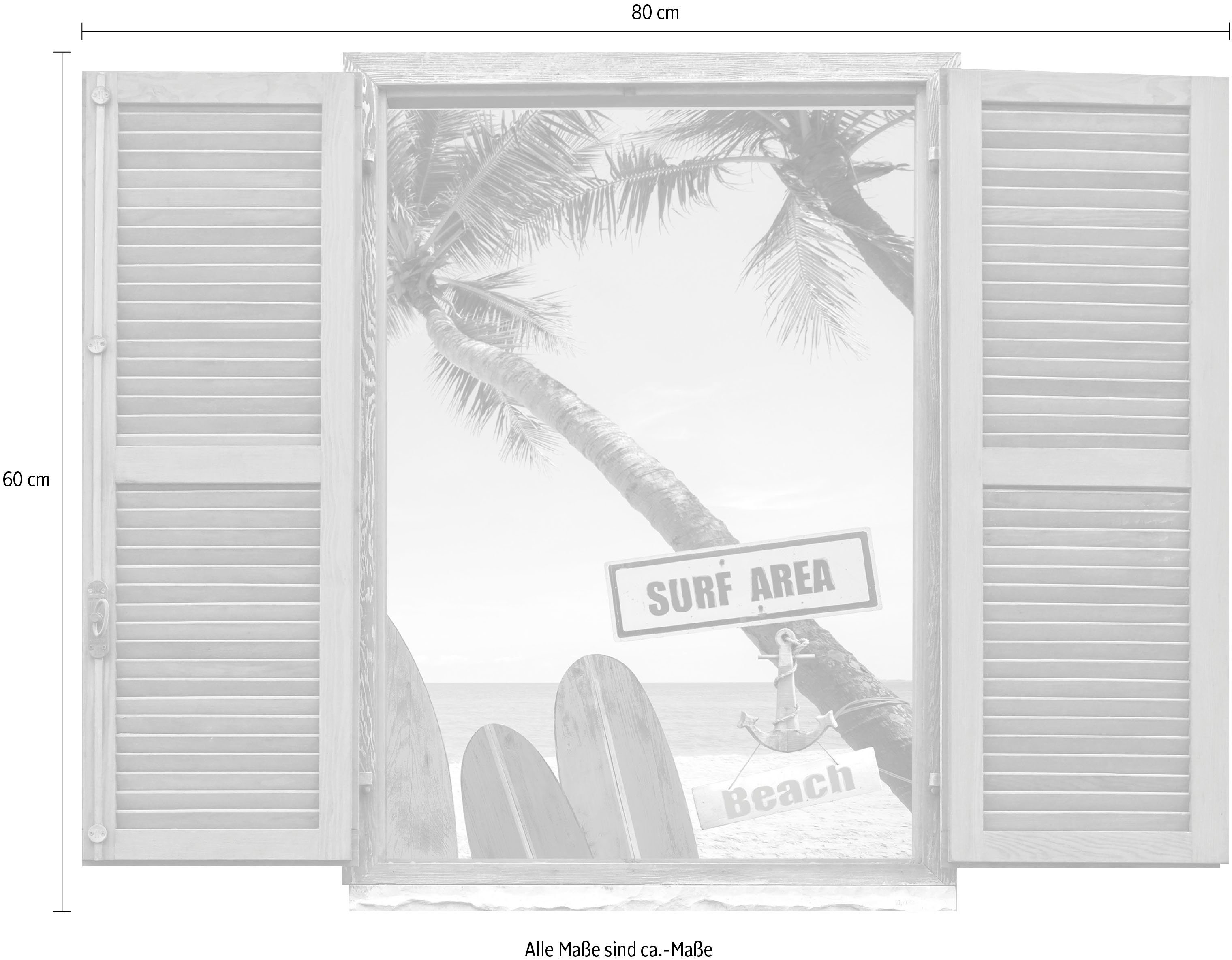 queence Wandfolie Surf Beach Muursticker, muurdecoratie, zelfklevend, 3D, raam (1 stuk)