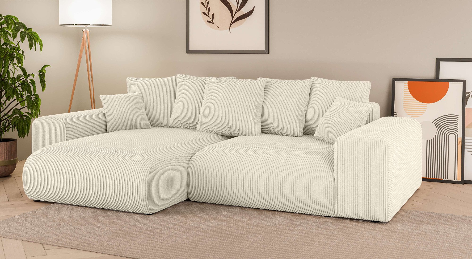 Home affaire Hoekbank LAKESIDE met bedfunctie en bedlade, B/D/H 257/166/84 cm L-vorm, recamiere aan beide zijden monteerbaar, golfondersteuning