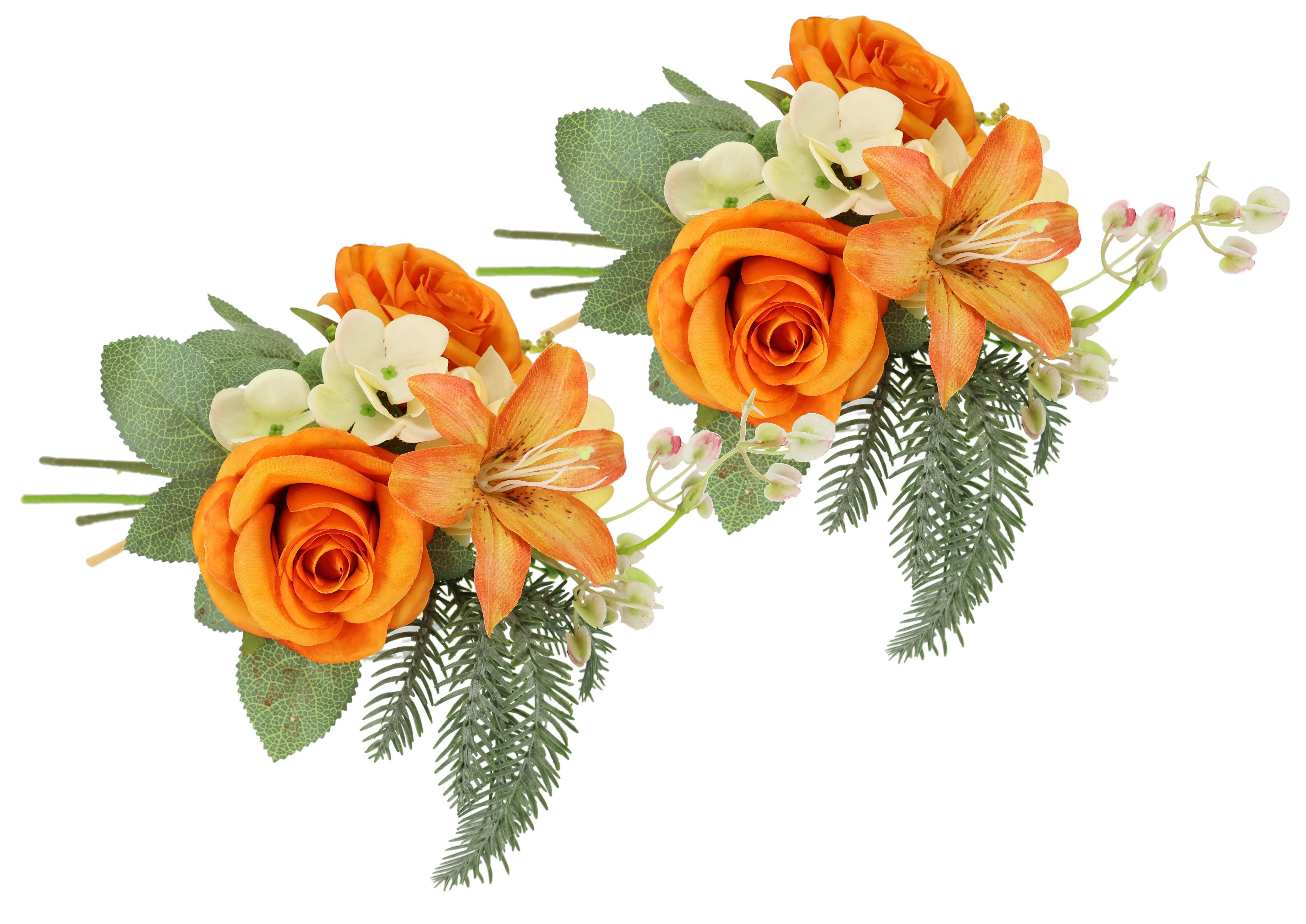 I.GE.A. Kunstbloem nboeket rozen, lelies, hortensia Bloemenboeket boeket bloem grafdecoratie opvulling grafdecoratie (2 stuks)