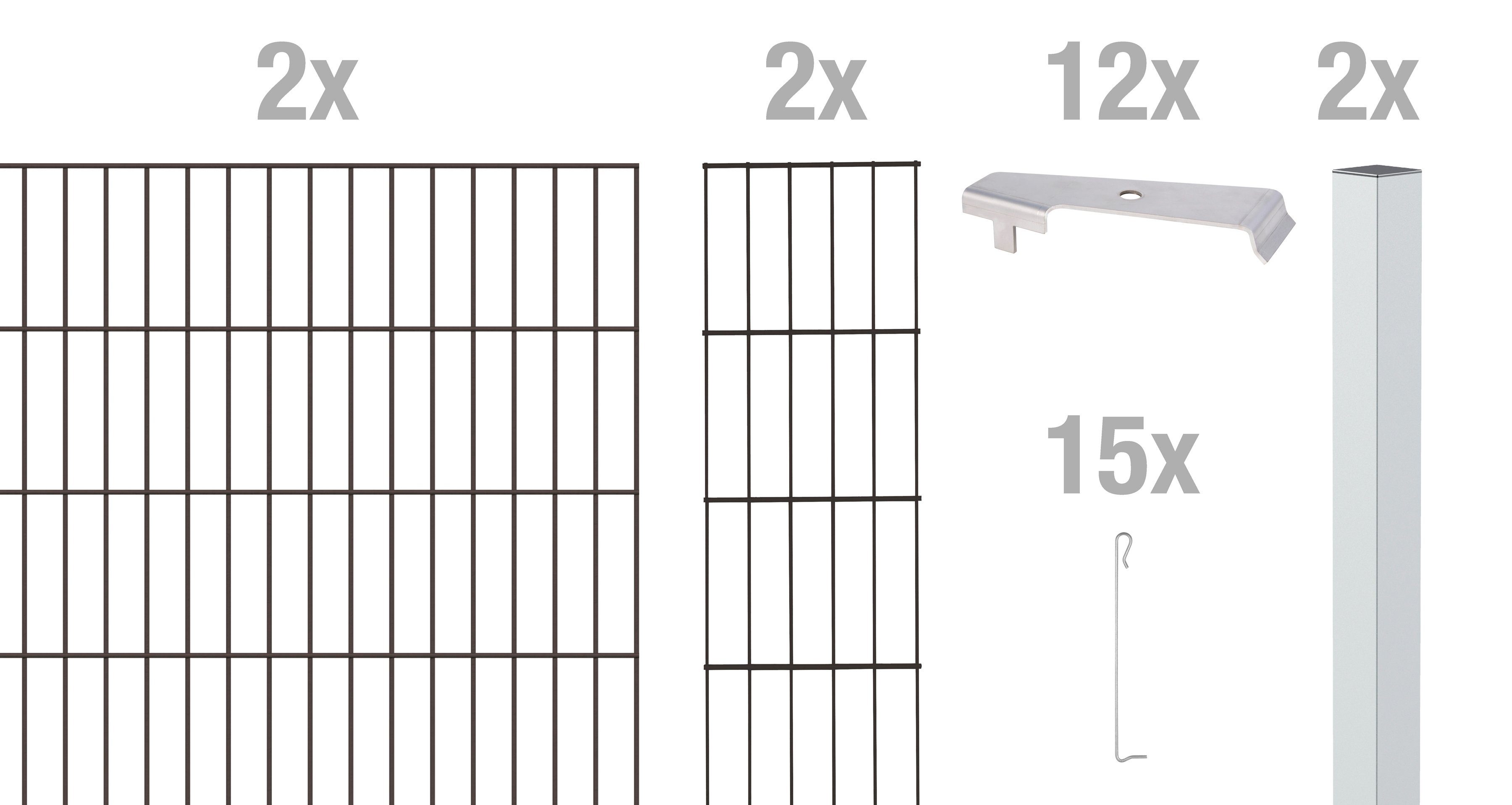 GAH Alberts Schanskorf Cluster-Gabionen basisset antraciet, 2 m breed, in verschillende hoogten (set) hekken maat 2 m x 80 cm grijs