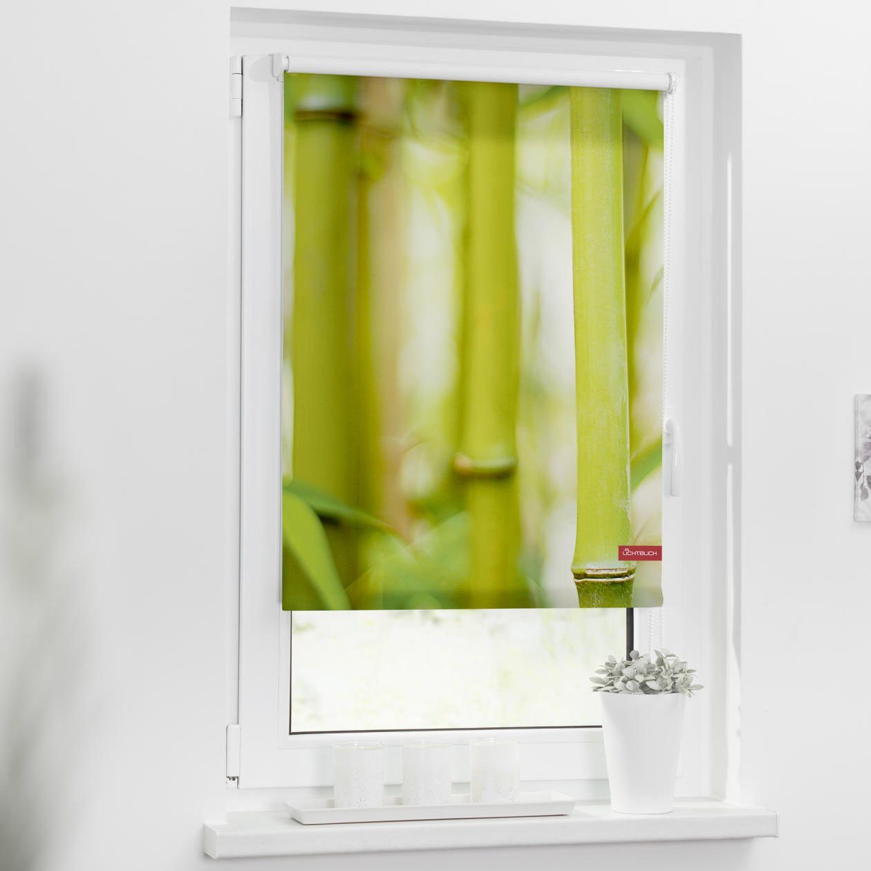 LICHTBLICK Rolgordijn met zijbediening Rolgordijn Klemmfix, zonder boren, verduistering, bamboe - groen (1 stuk)