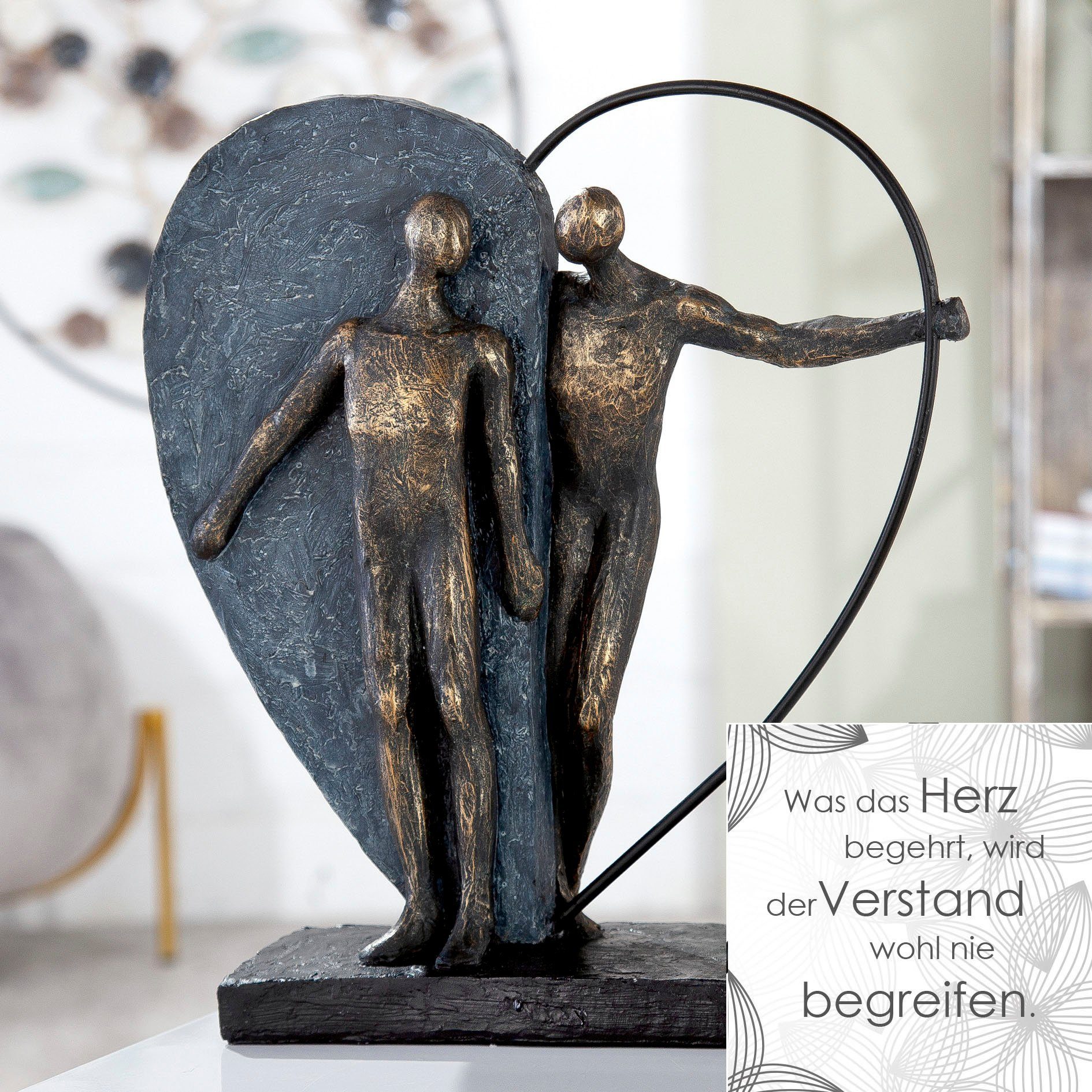 Casablanca by Gilde Decoratief figuur Sculptuur Heartbeat, bronskleur/grijs Decoratief object, hoogte 31 cm, hartvorm, woonkamer (1 stuk)