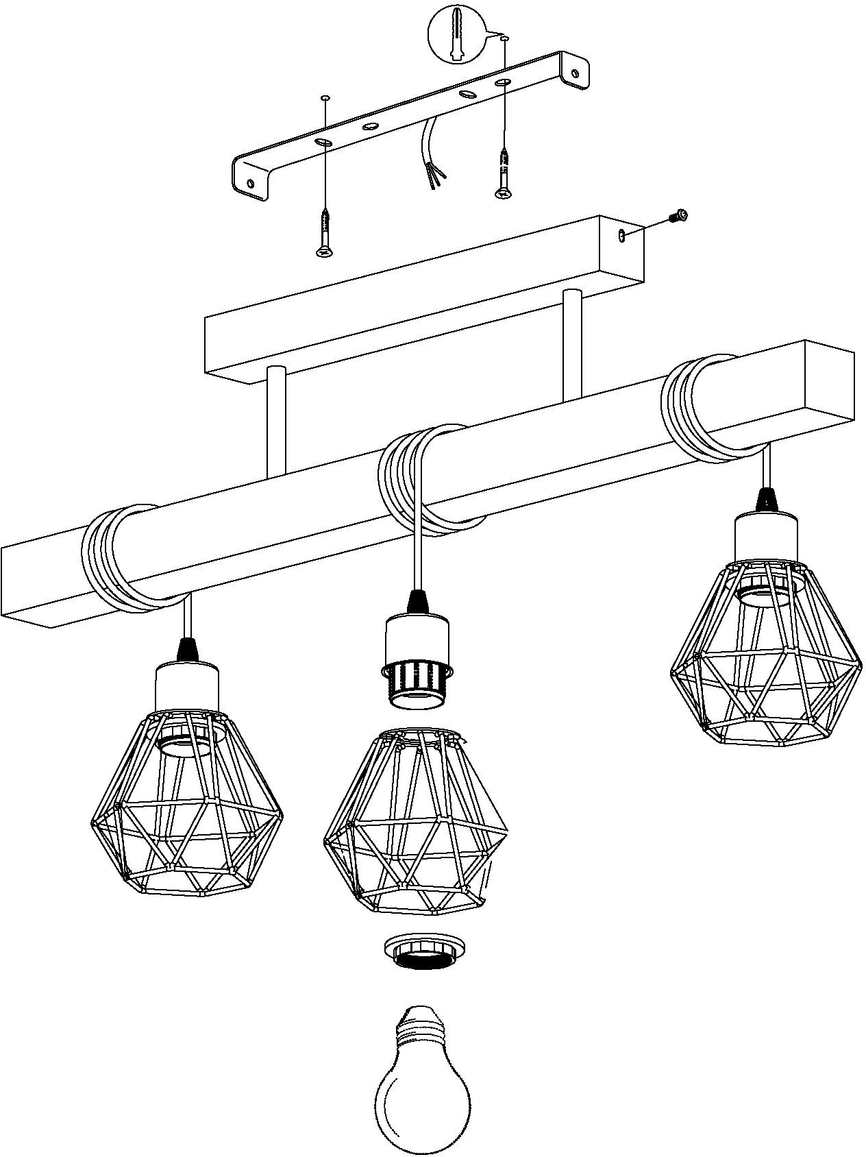EGLO Plafondlamp TOWNSHEND 5 Vintage plafondlamp, Industrial, retro lamp van staal en hout, E27
