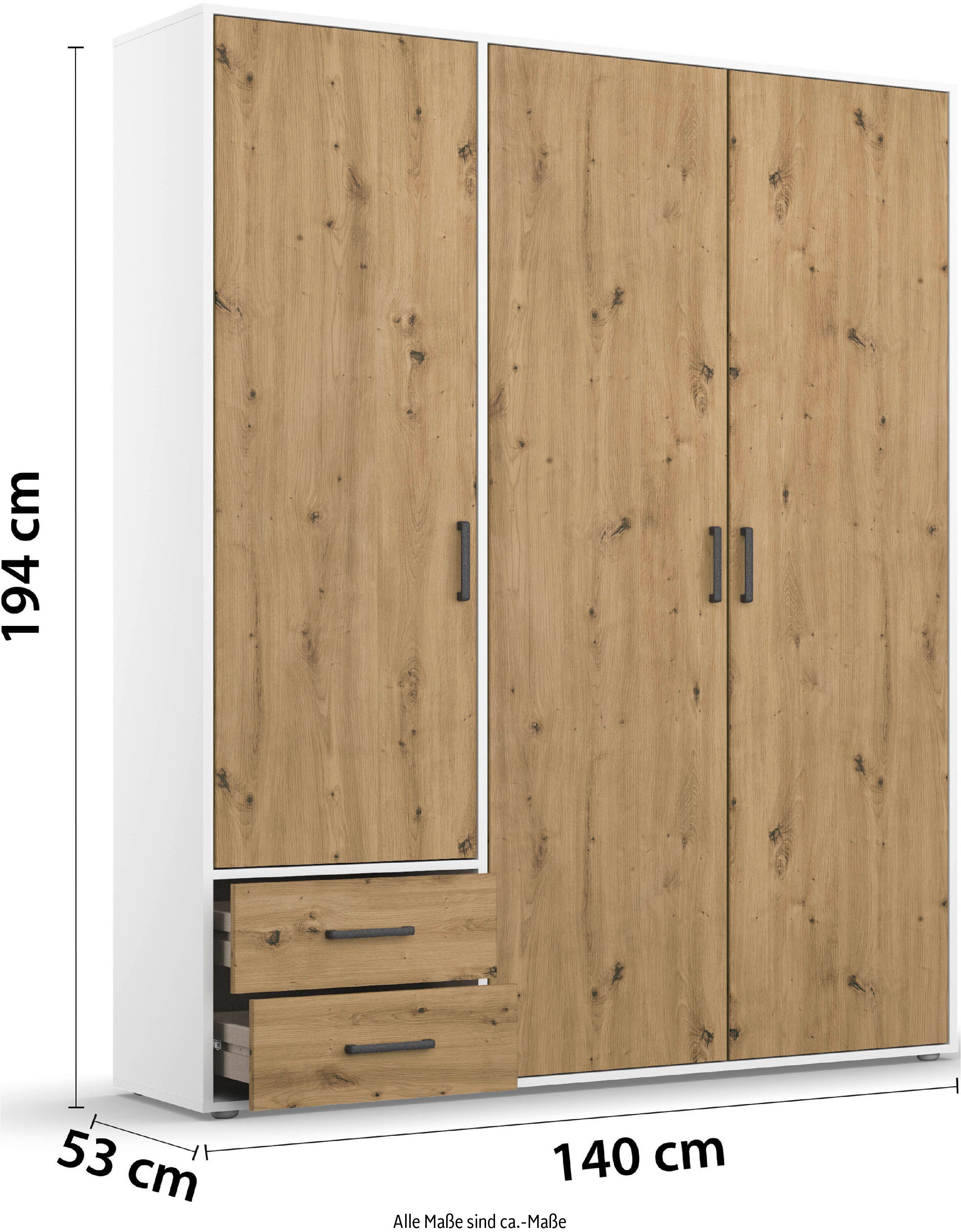 rauch Draaideurkast Kledingkast kast garderobe linnenkast VOYAGER moderne grepen in grijs metallic met buitenlades made in germany
