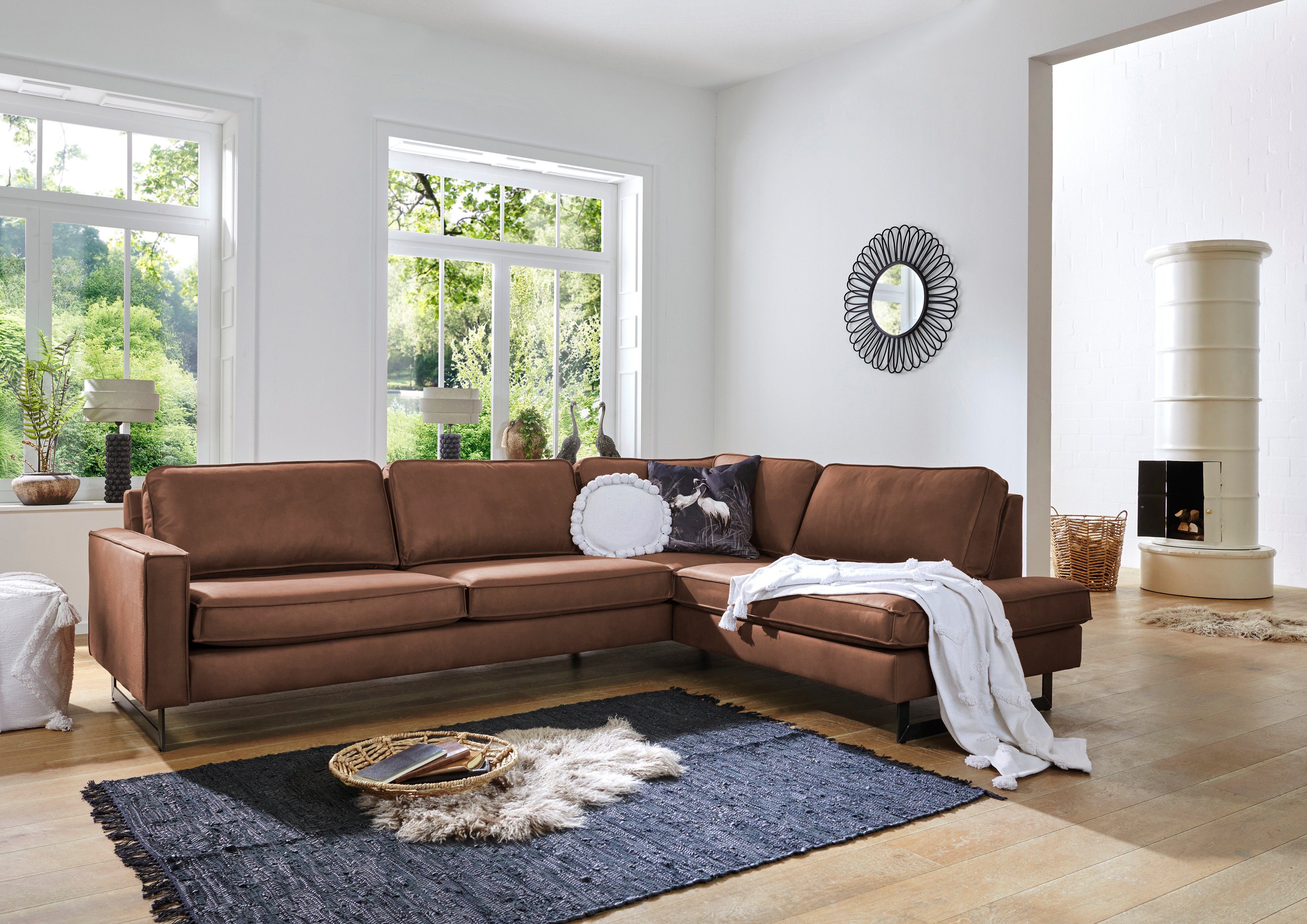 Places of Style Hoekbank Pinto, 290 cm, cord, chenille, leerlook, ottomane links/rechts