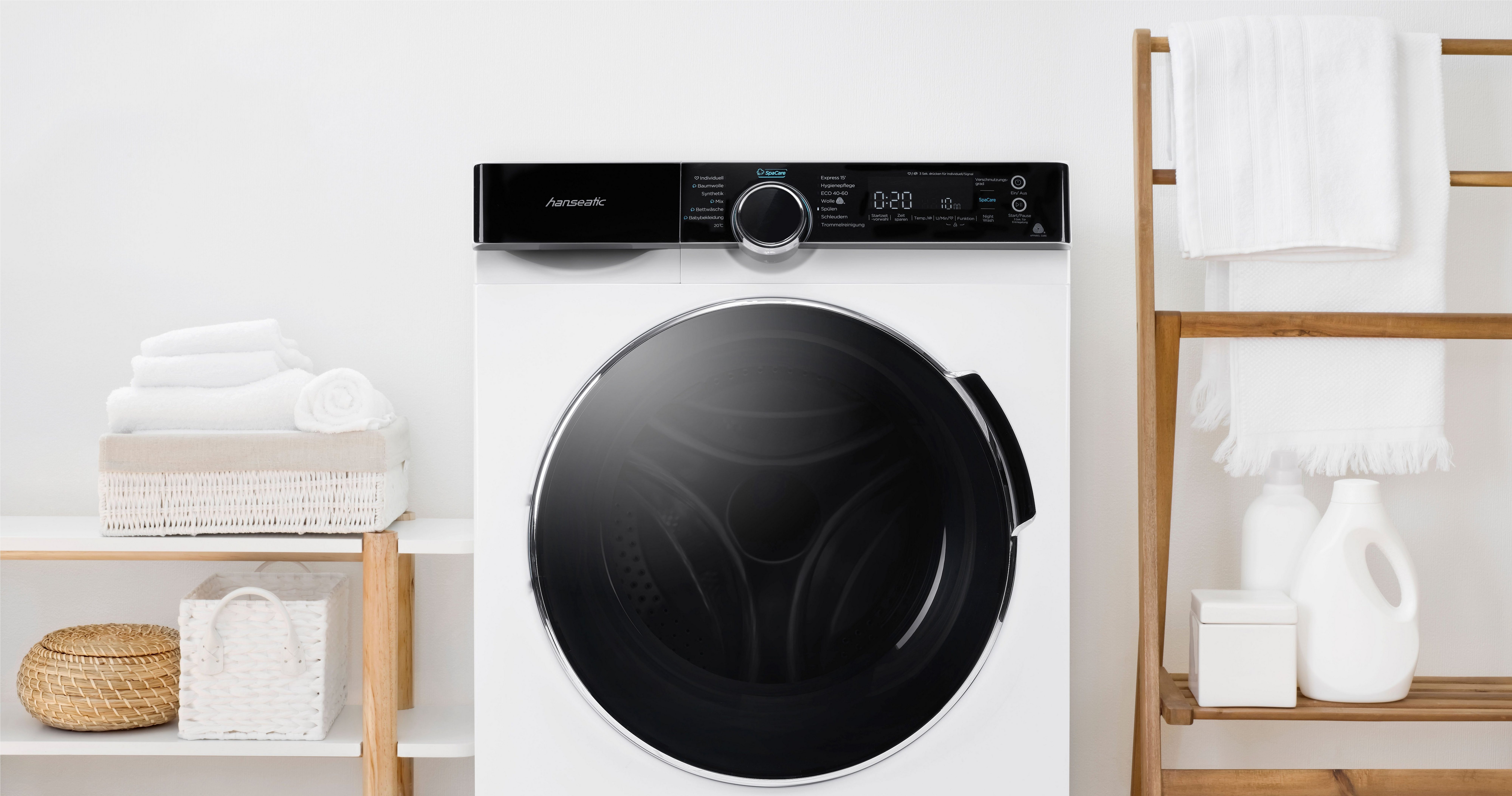 Hanseatic Wasmachine HWMK714A, Automatische dosering, nachtwasprogramma, overloopbeveiliging, stoomoptie