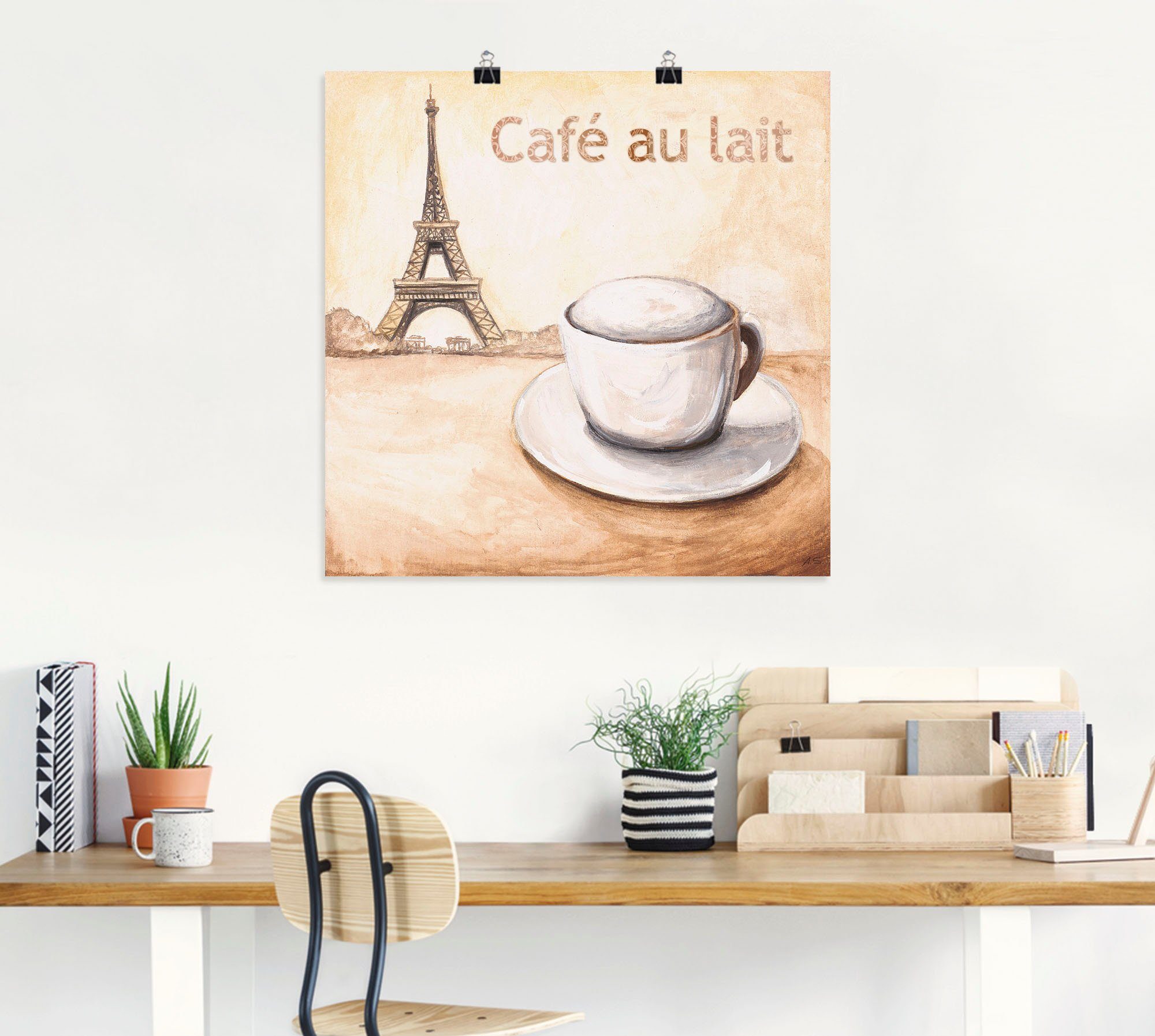 Artland Poster Café au lait in Parijs als artprint van aluminium, artprint op linnen, muursticker of poster in verschillende maten
