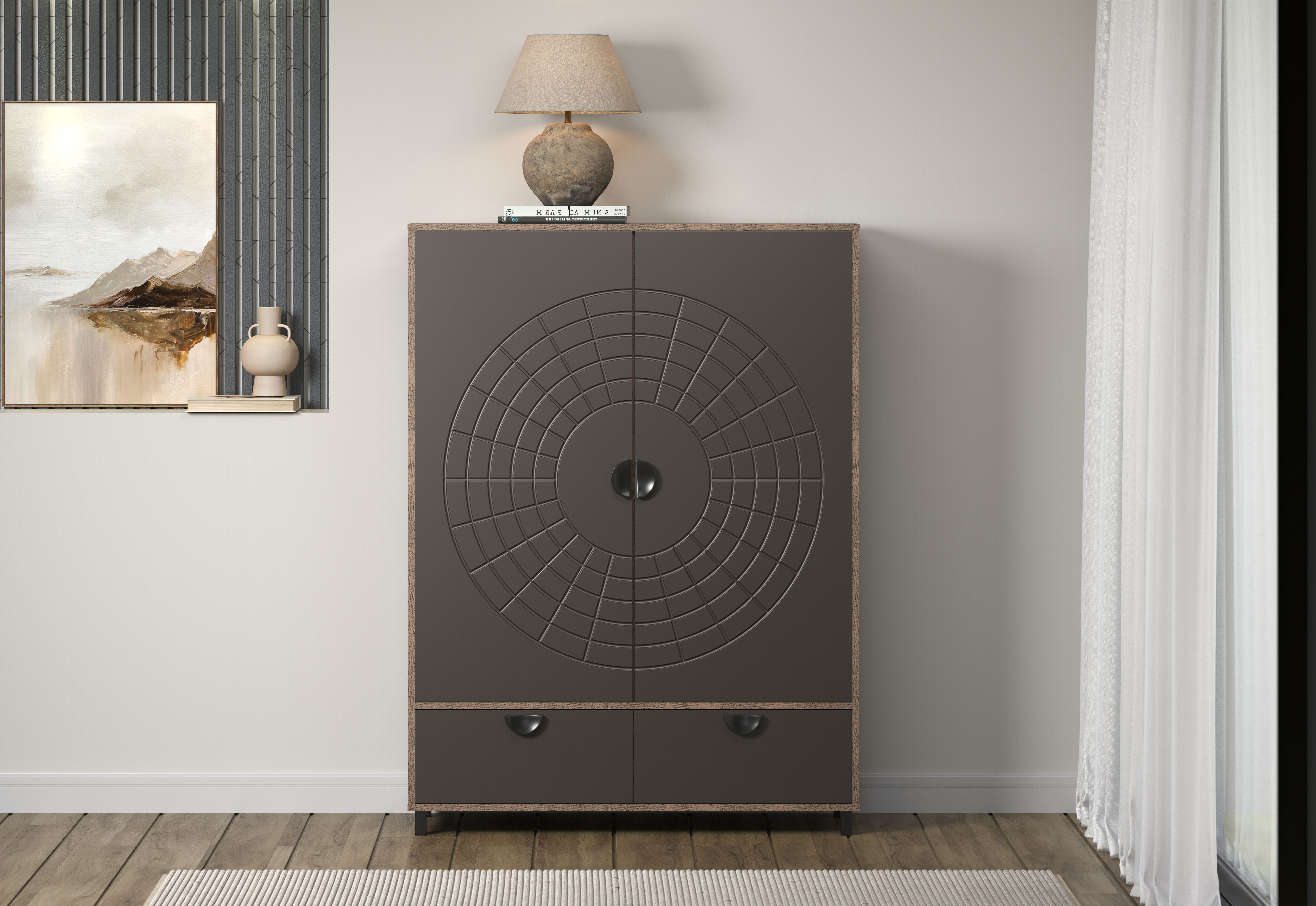 INOSIGN Highboard Fusion Opbergkast met bijzonder cirkelpatroon - (B/D/H) 120/42/163 cm (1 stuk)