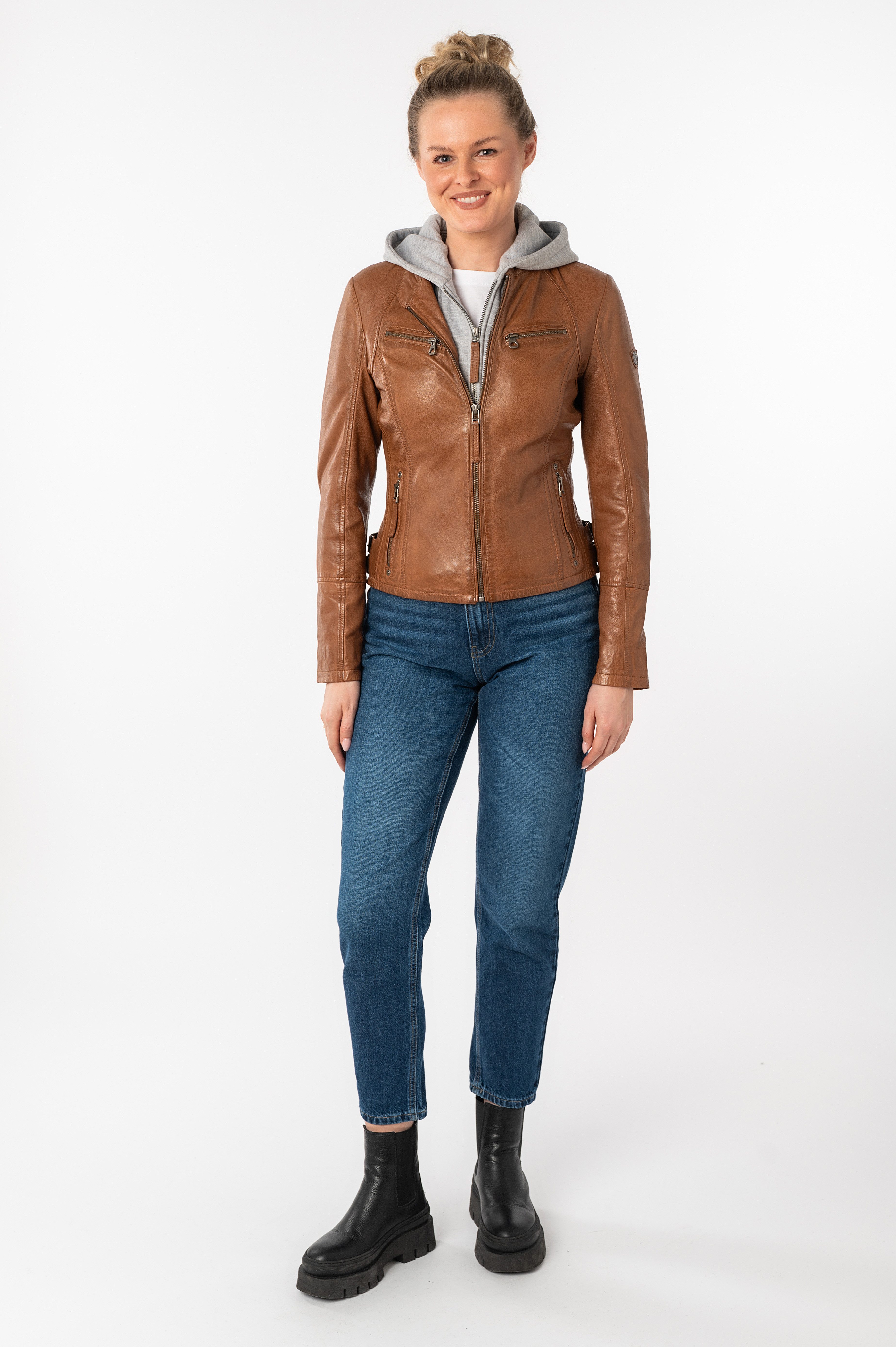 Mauritius Leren jack NOLA Two-in-one stijl - met een afneembare jerseycapuchon
