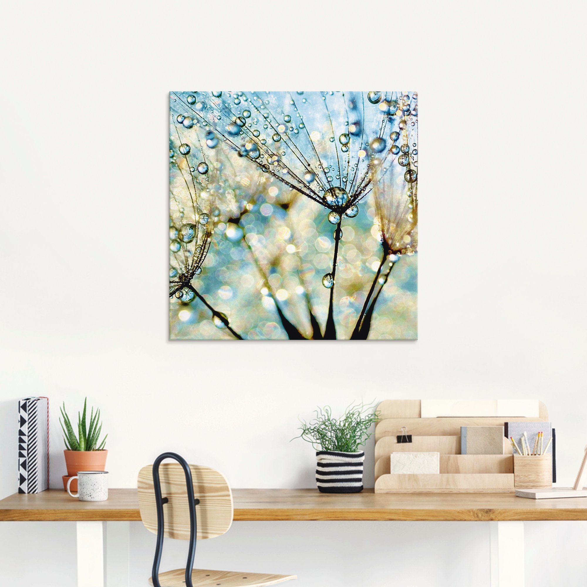 Artland Print op glas Pluizenbol blauwe diamanten