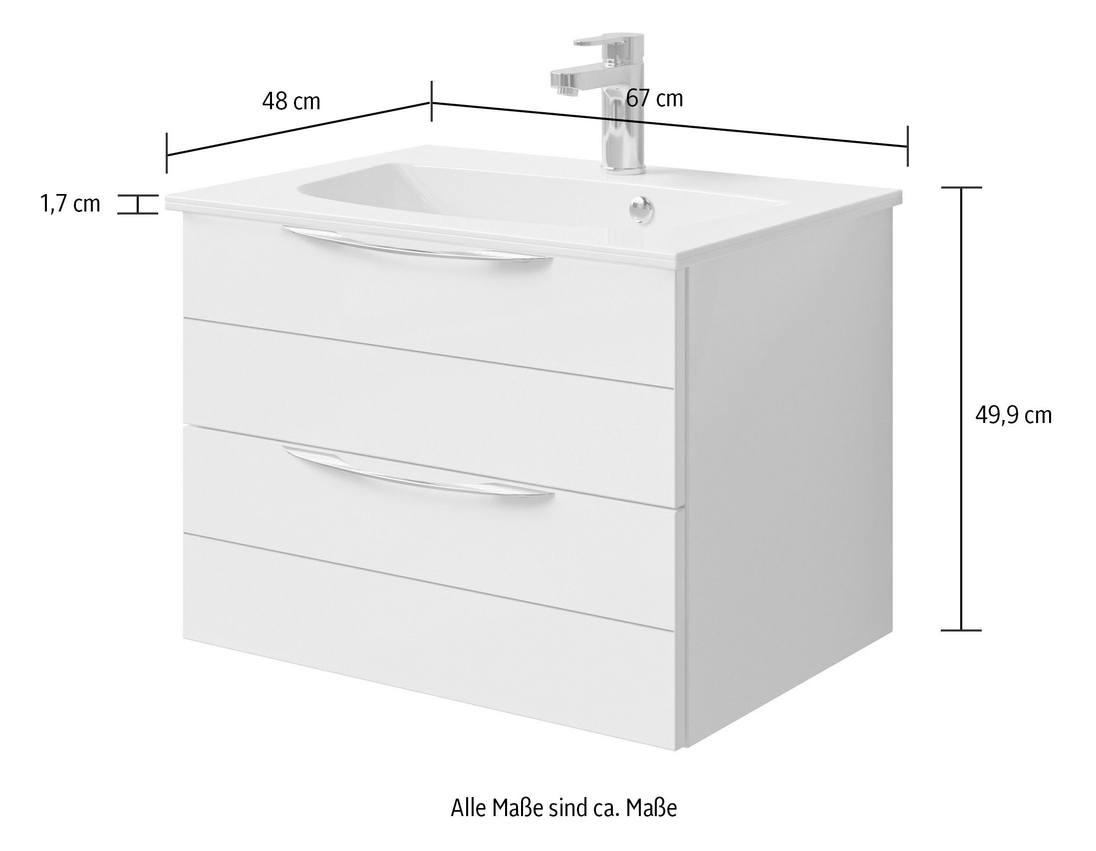 Saphir Wastafelonderkast Serie 6025 mineraalmarmeren wastafel met onderkast, 67 cm breed (2-delig)