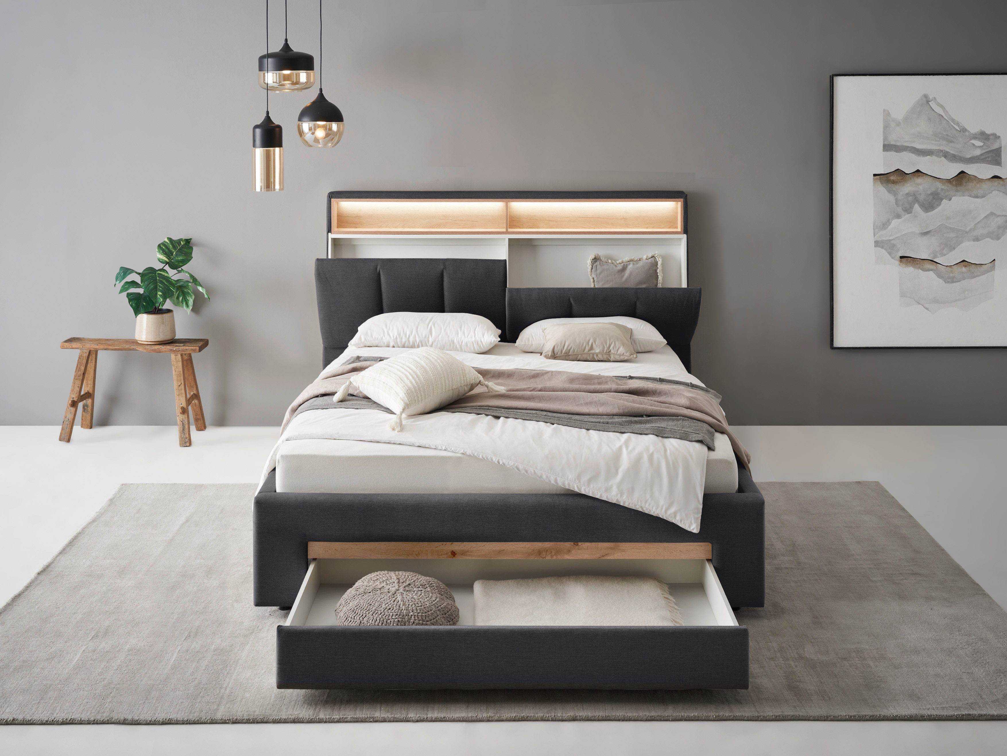 INOSIGN Gestoffeerd bed CiTY/GiRON,, gepolsterd opbergbed, met LED-verlichting Bedkisten met hondenbed of als opbergruimte, opklapbare hoofdeinden