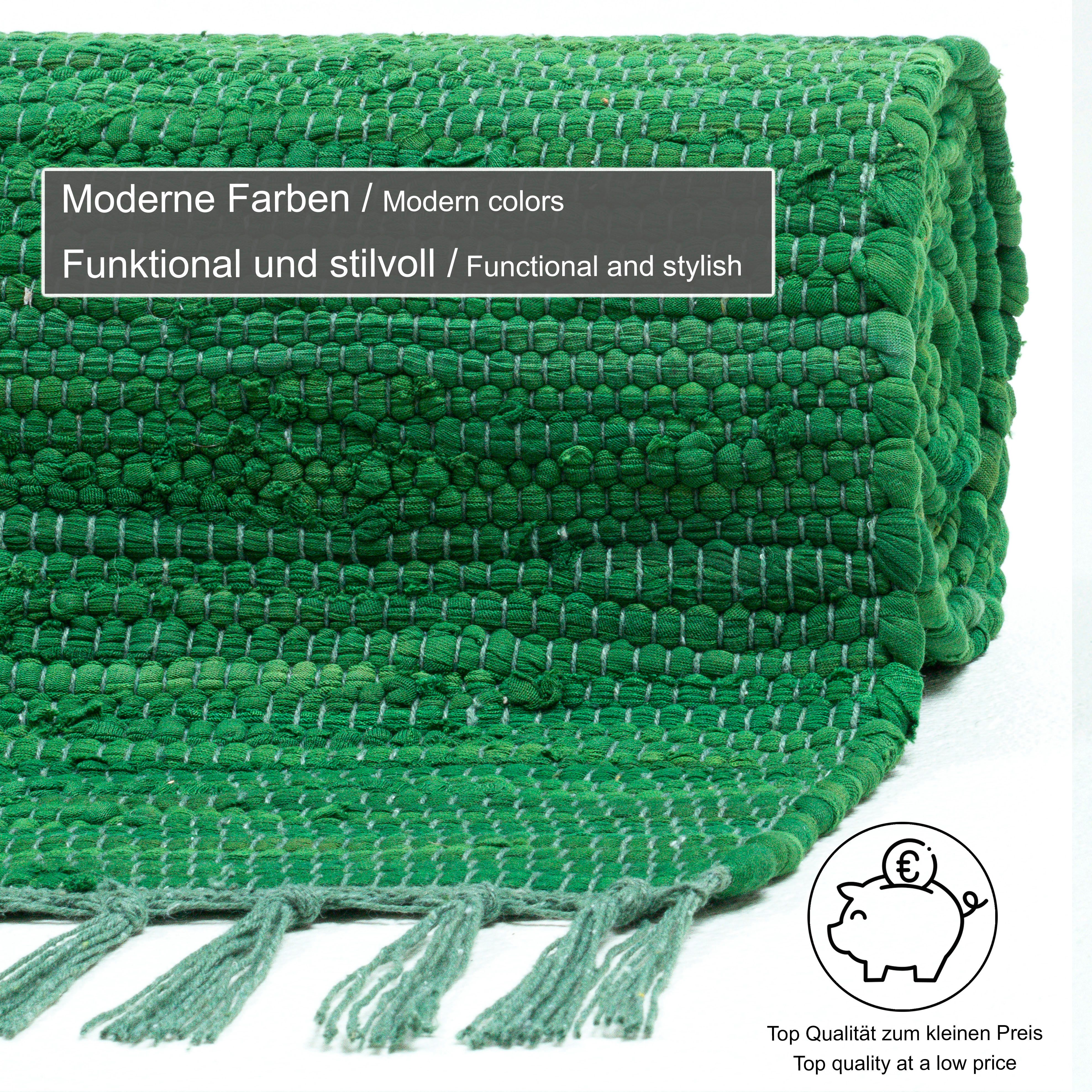 THEKO Vloerkleed Happy Cotton Handgeweven vloerkleed, platweefsel, puur katoen, met de hand geweven, met franje