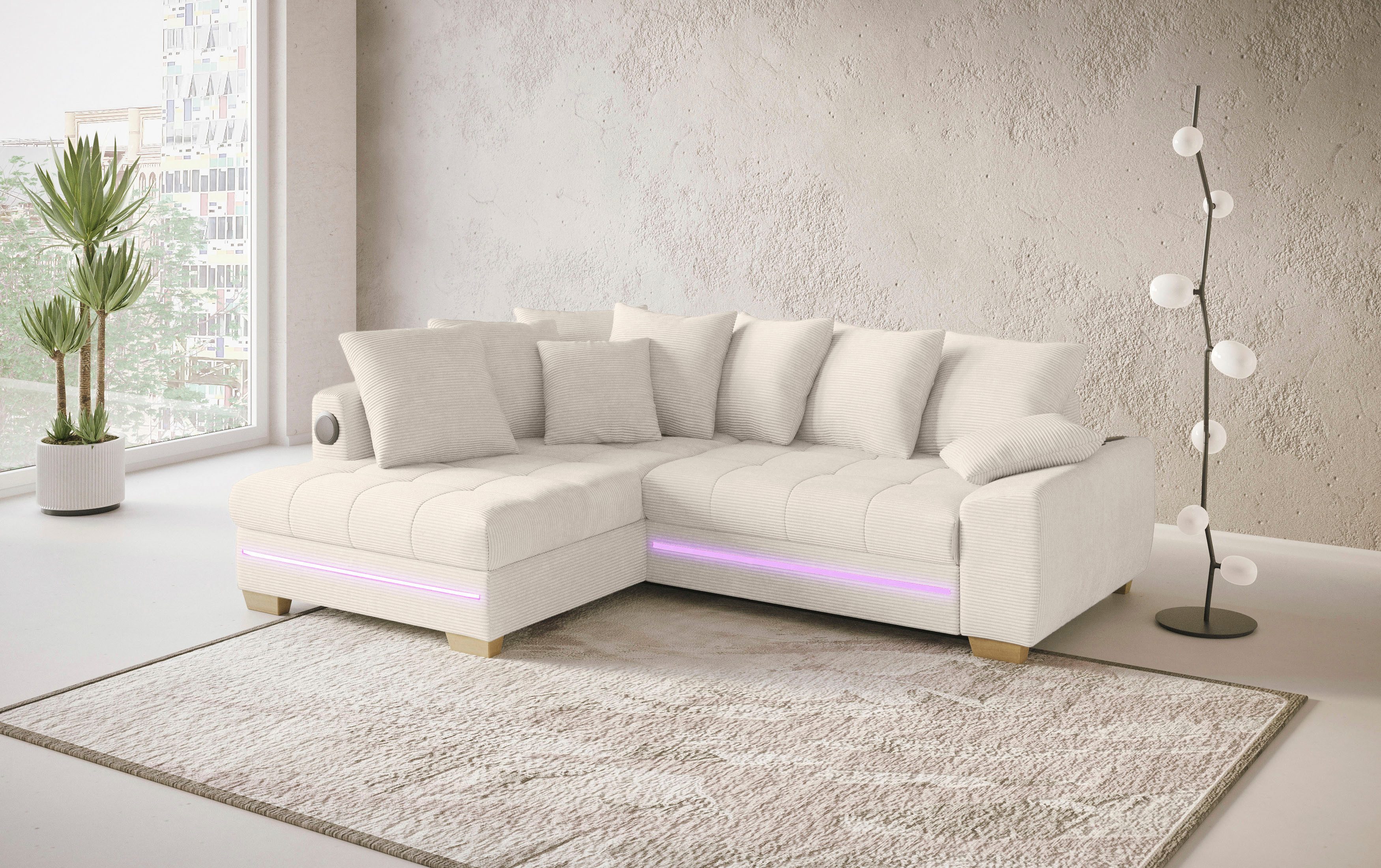 Mr. Couch Hoekbank Nikita II, L-vorm RGB-LED, Bluetooth-geluidssysteem, optioneel met bed, bedlade