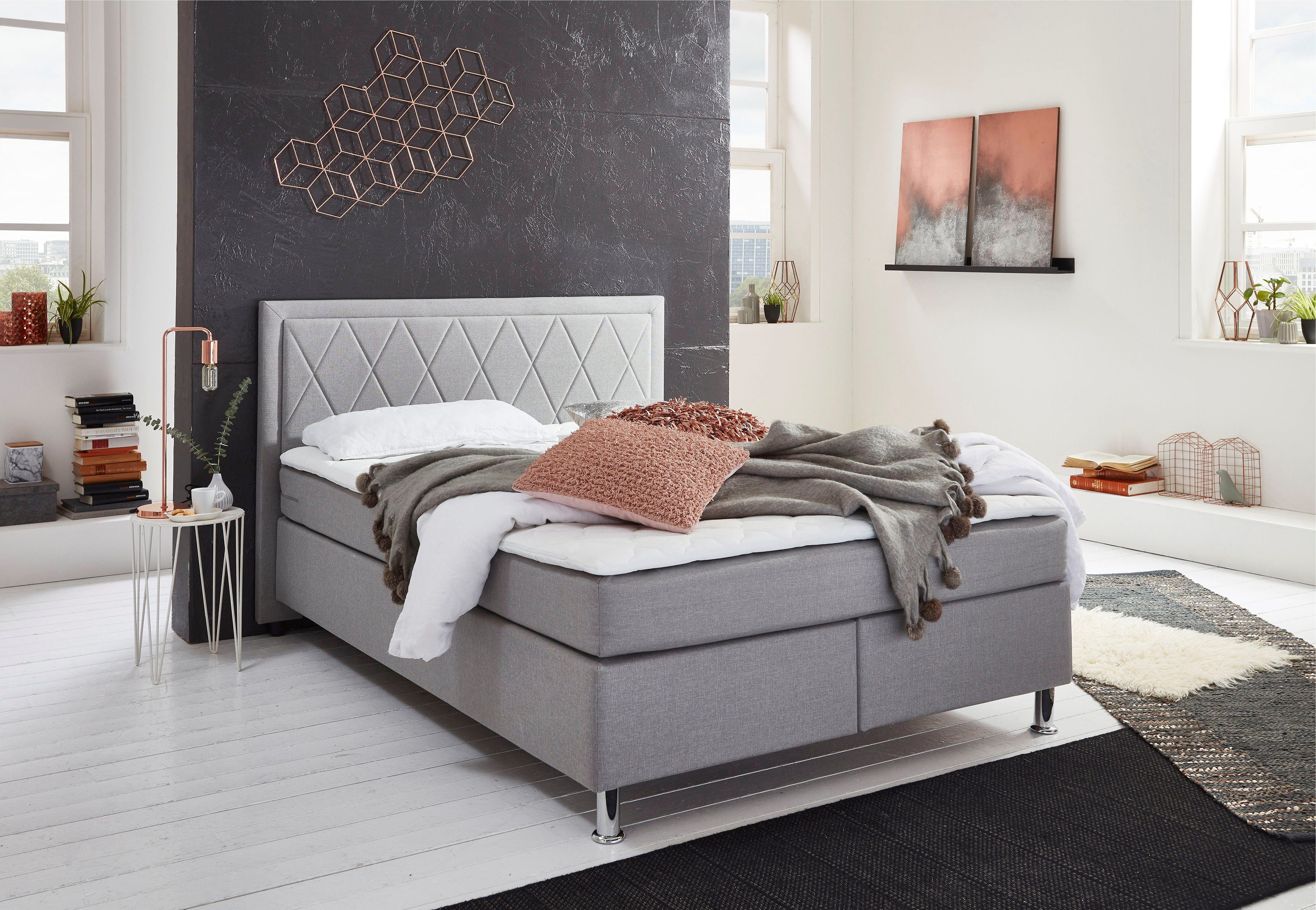 ATLANTIC home collection Boxspring Helena Pocketveringsmatras en topmatras, naar keuze met bedkist