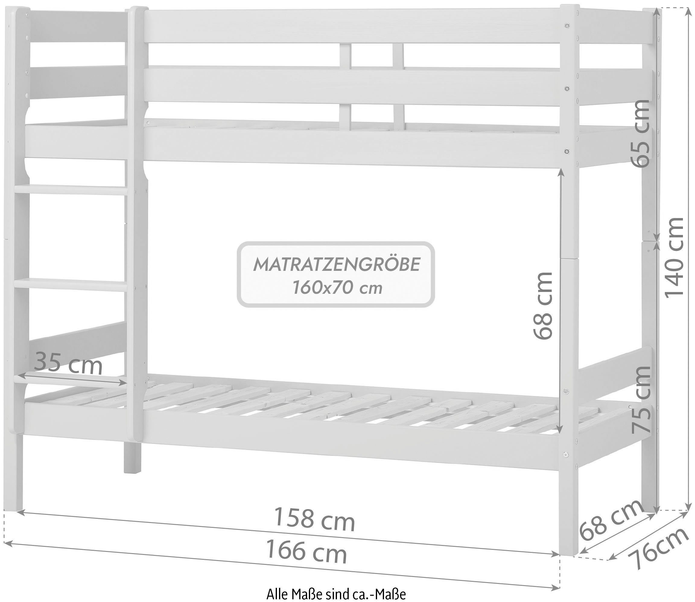 Hoppekids Stapelbed Eco comfort kinderbed 90x200 of 70x160 van massief hout in 4 kleuren