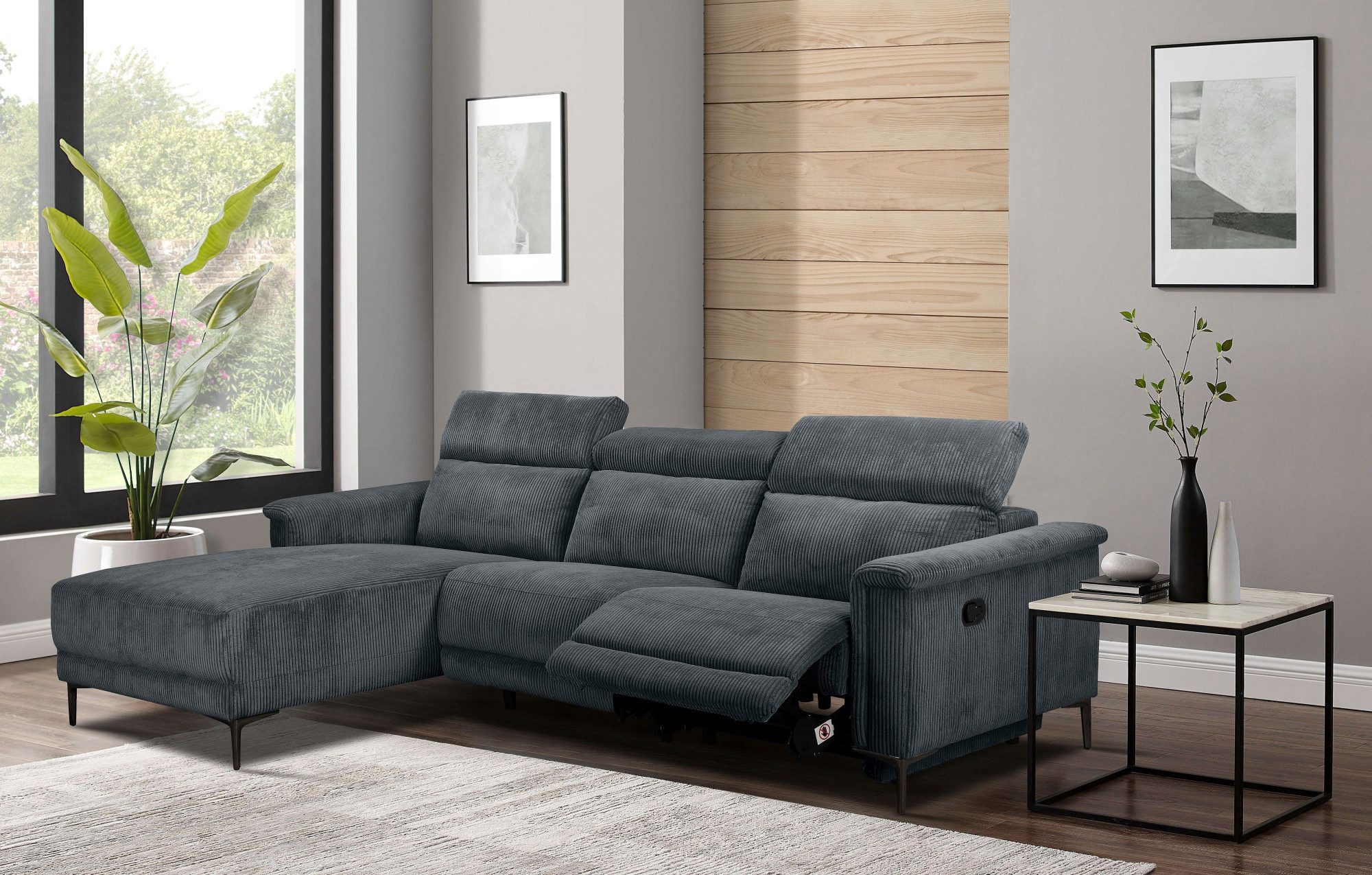 Places of Style Hoekbank Lund in cord, L-vorm, 261 cm, handmatige en elektrische relaxfunctie