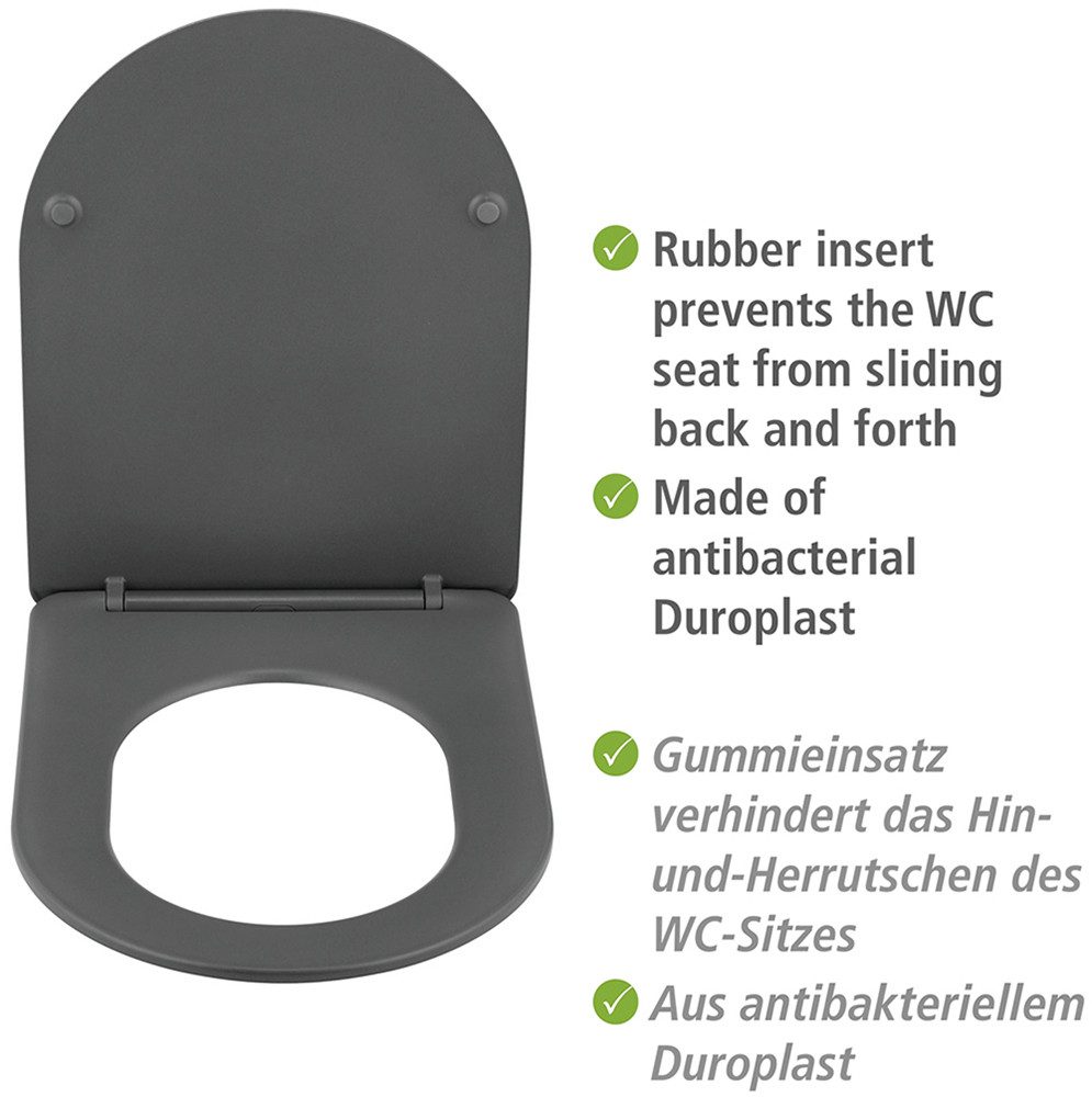 WENKO Toiletzitting Model Galati van duroplast, ultraflauw, d-vorm, met afdaalautomatiek