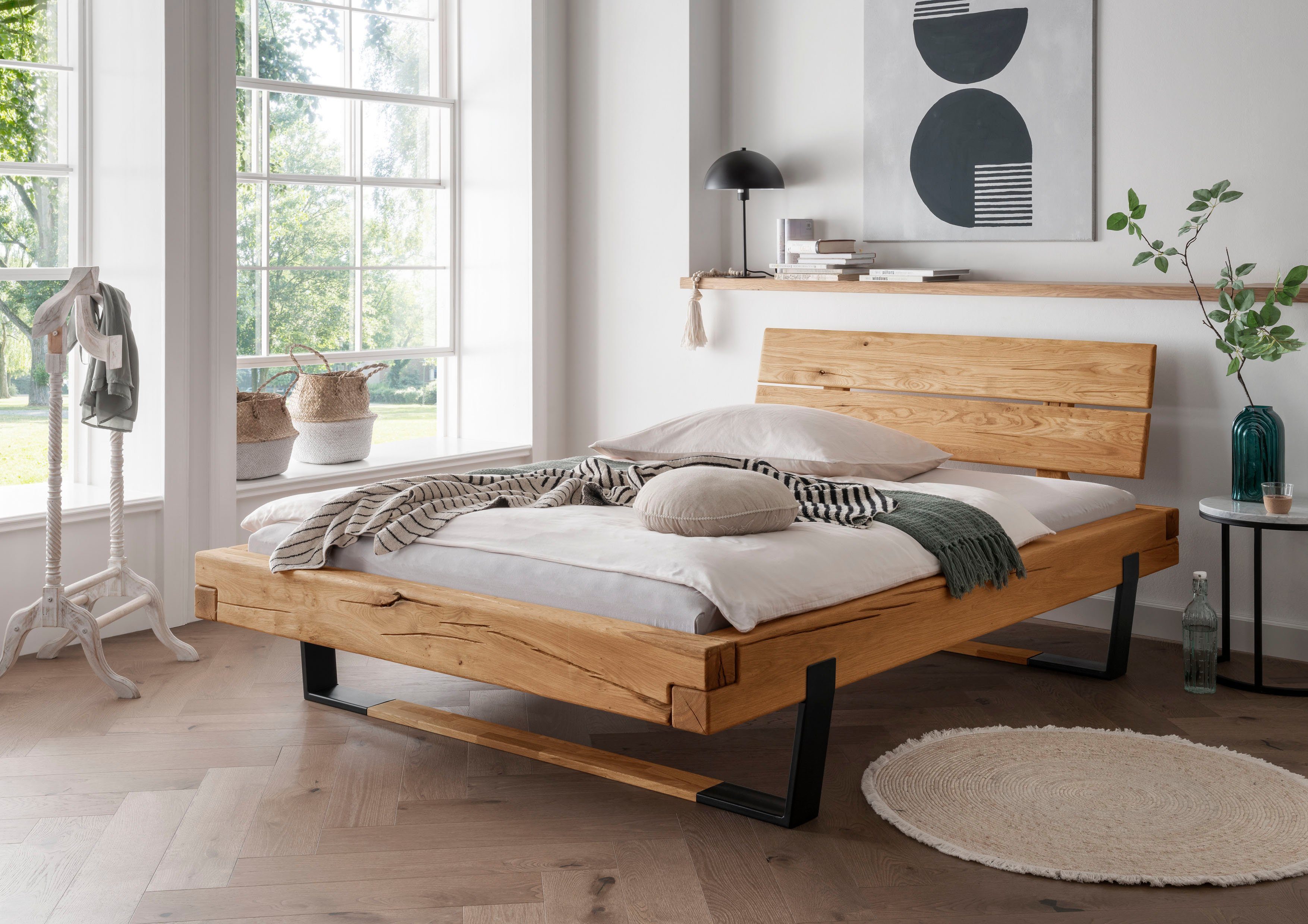 Home affaire Massief houten ledikant Ultima van hout in balk-look met hout / metalen glijder