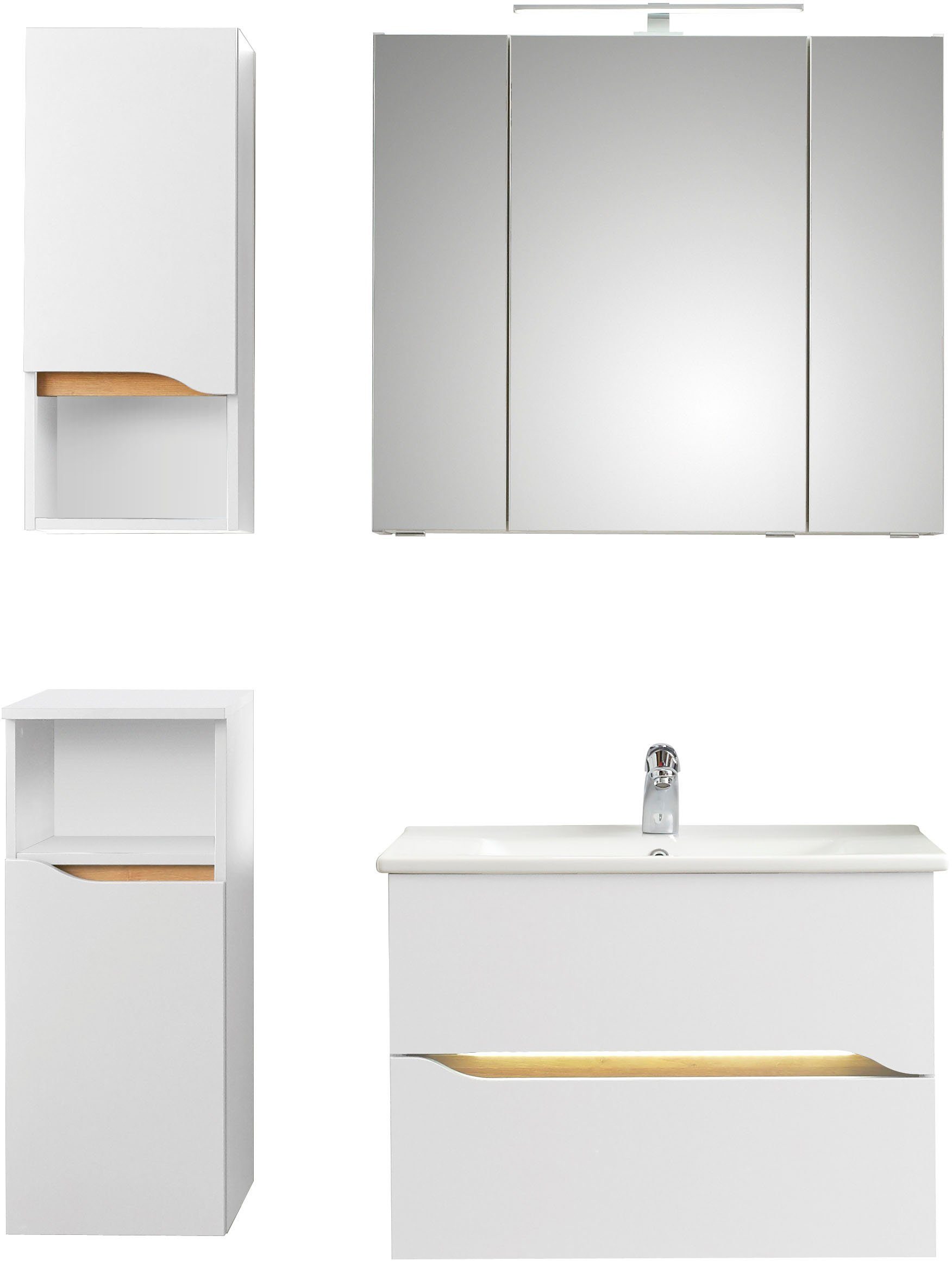 Saphir Badkamerserie Quickset 4-delig, keramische wastafel en LED-spiegelkast Onderkast, hangkast, incl. deurdempers, 5 deuren, 2 lades (6-delig)