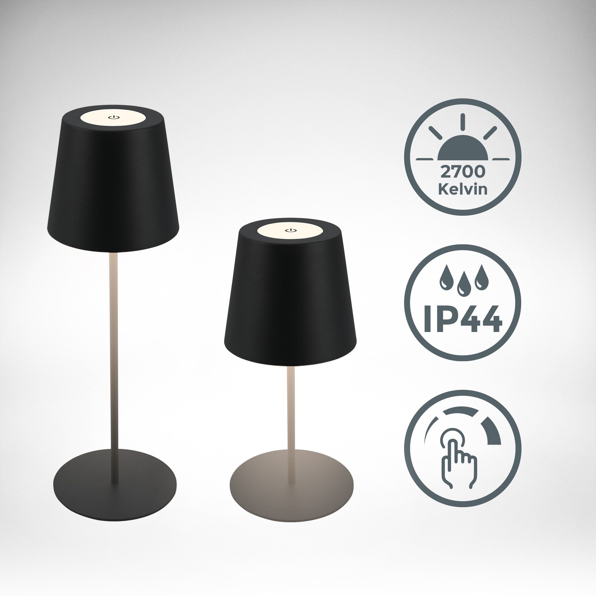 B.K.Licht Tafellamp voor buiten BK_TL1595 Accu LED tafellamp, 3-niveau touchdimmer, met USB 2.700 k, 200 lm, 2,5w, ip44, 12h brandduur, 36 x 10,5 cm, zwart (1 stuk)