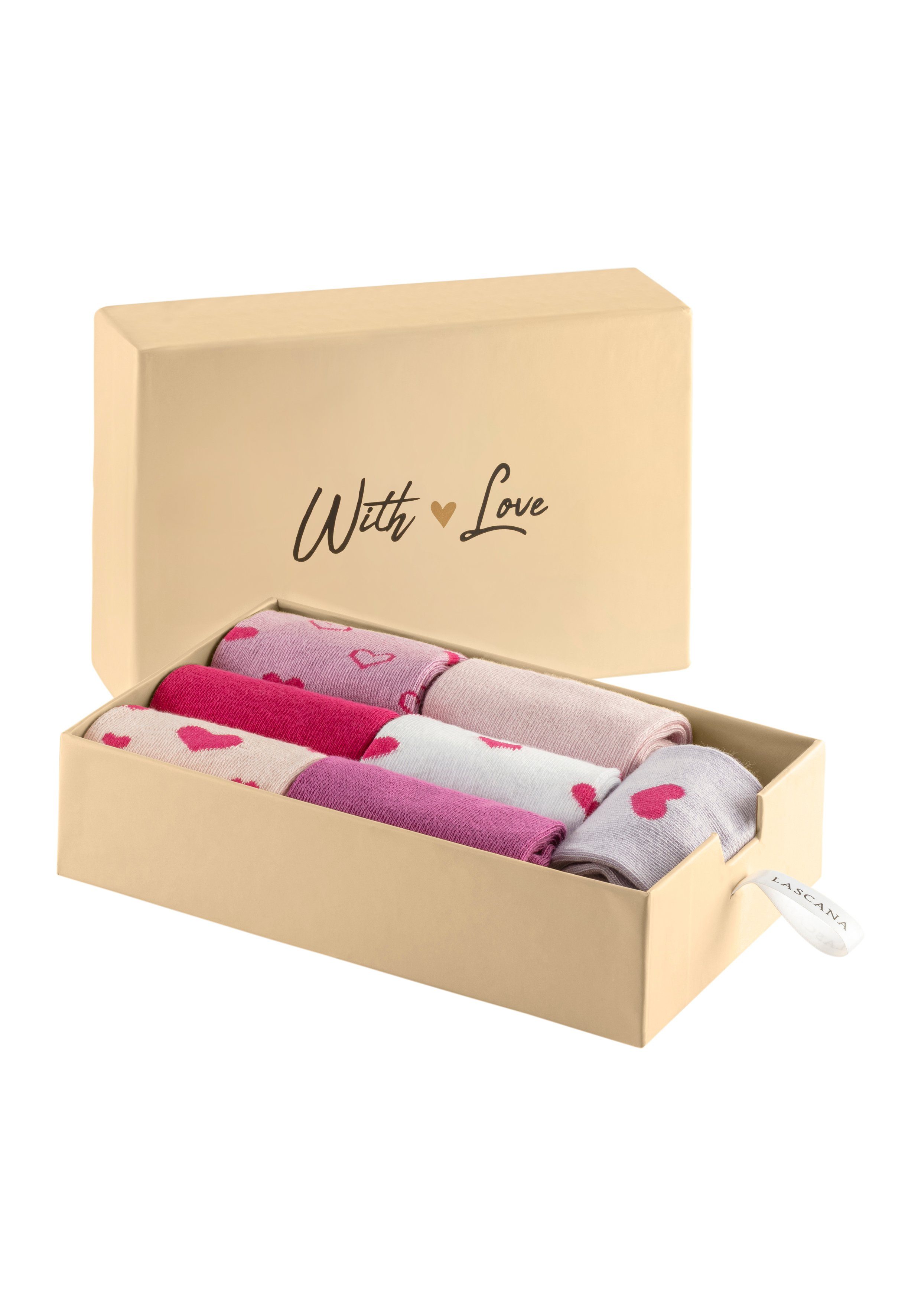 Lascana Basic sokken Cadeau Valentijnsdag in geschenkdoos voor valentijnsdag (box, 7 paar)