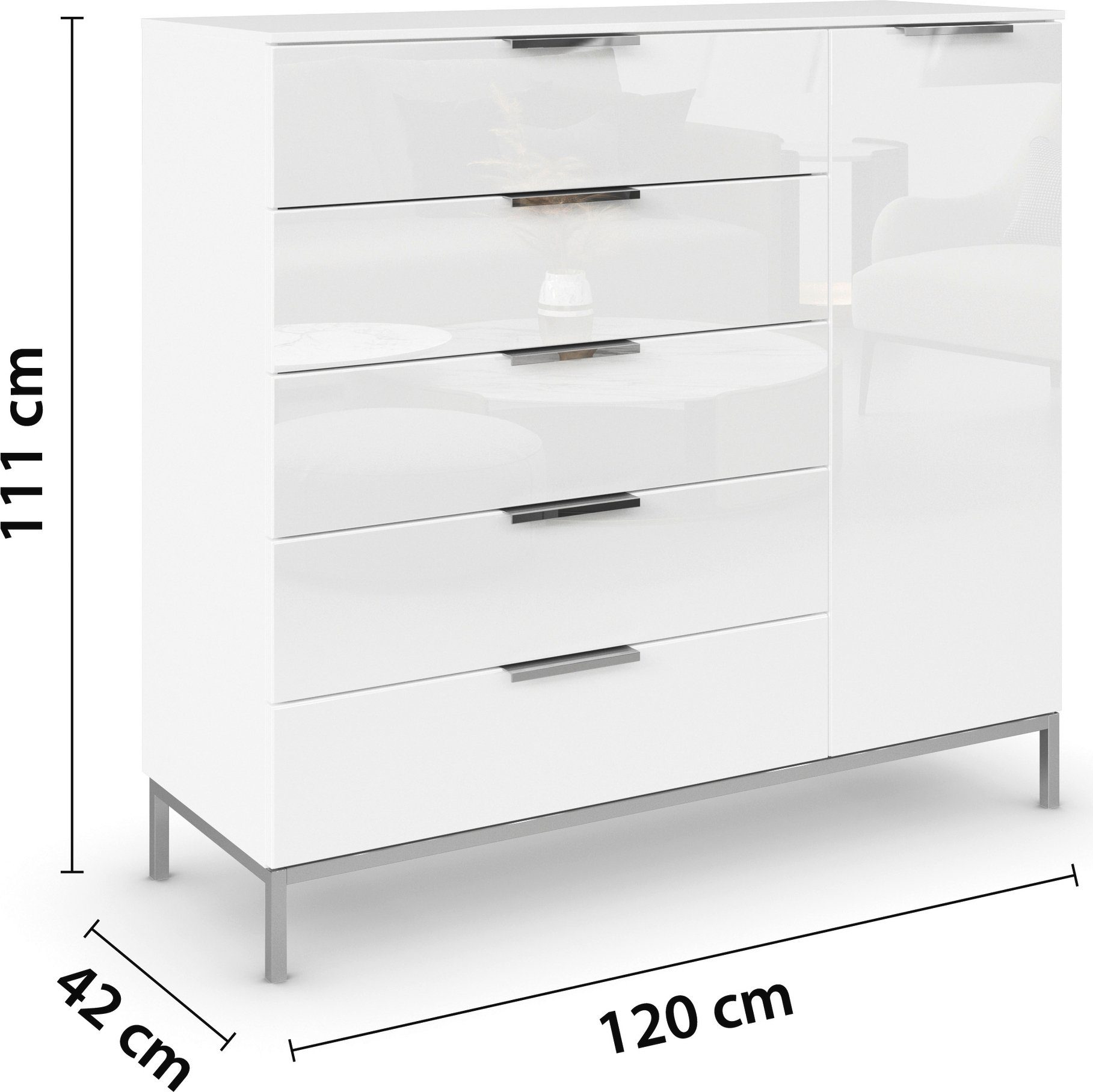 rauch Kast met laden en deuren Flipp 1-deurs, 5 laden met soft-close functie en glazen front