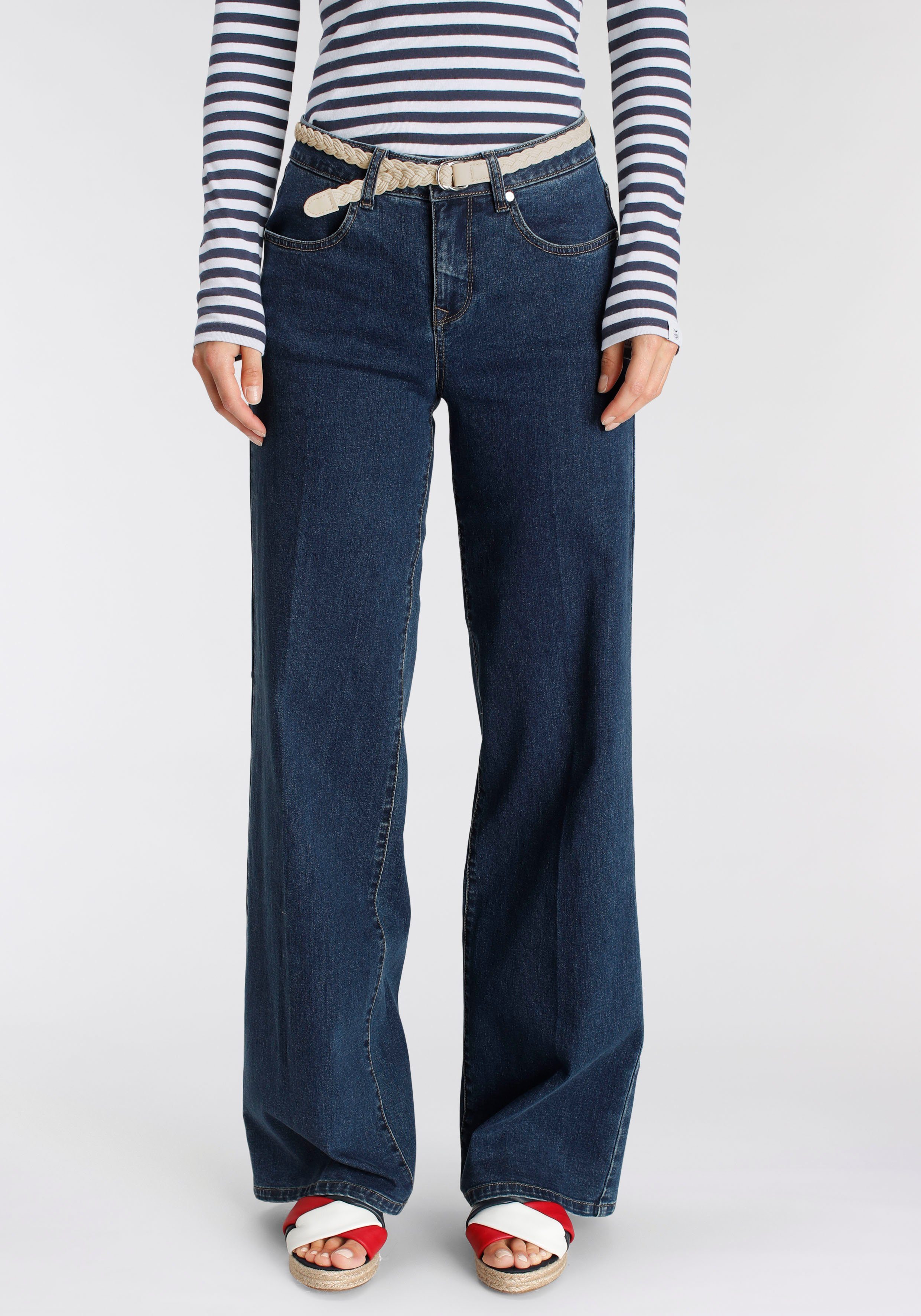 DELMAO Wijde jeans met modieuze gevlochten riem --- nieuw merk! (set, 2-delig, Met riem)