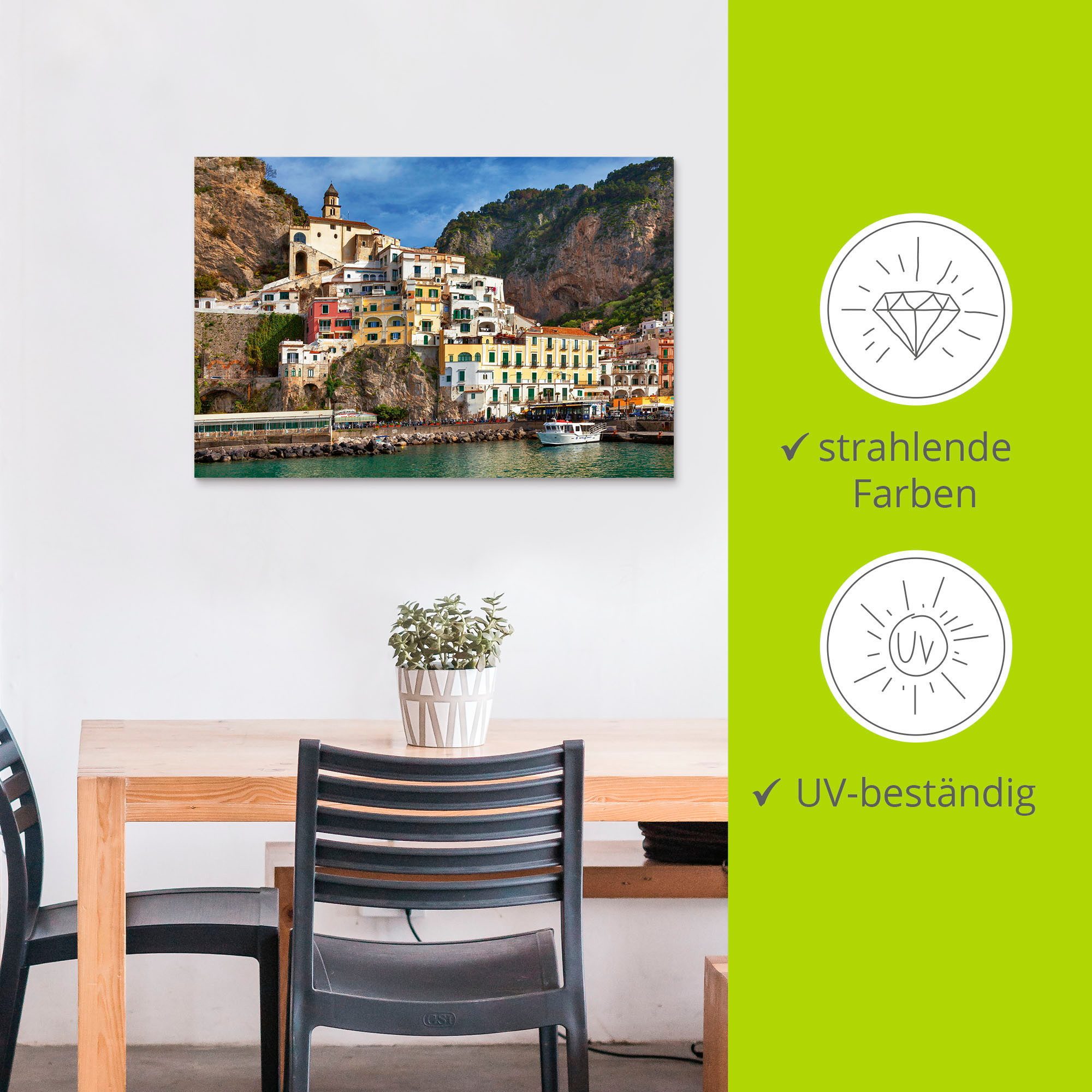 Artland Artprint Haven van Amalfi aan de Amalfikust als artprint van aluminium, artprint voor buiten, artprint op linnen, poster in verschillende maten. maten