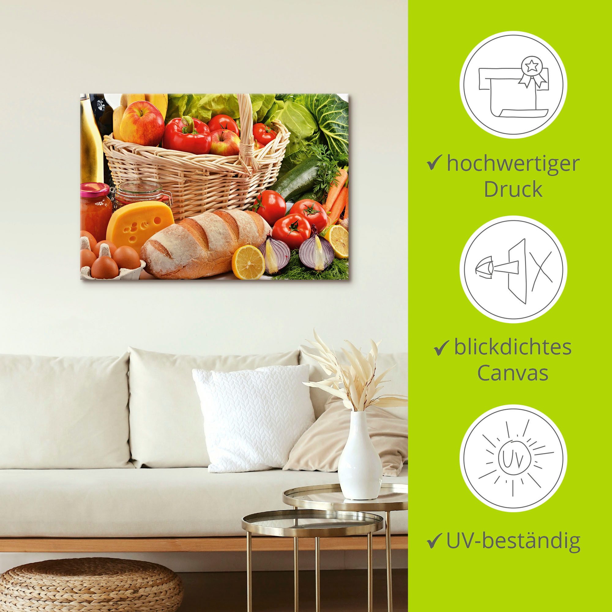 Artland Artprint Gezond leven - fruit en groentenmand als artprint van aluminium, artprint op linnen, muursticker of poster in verschillende maten