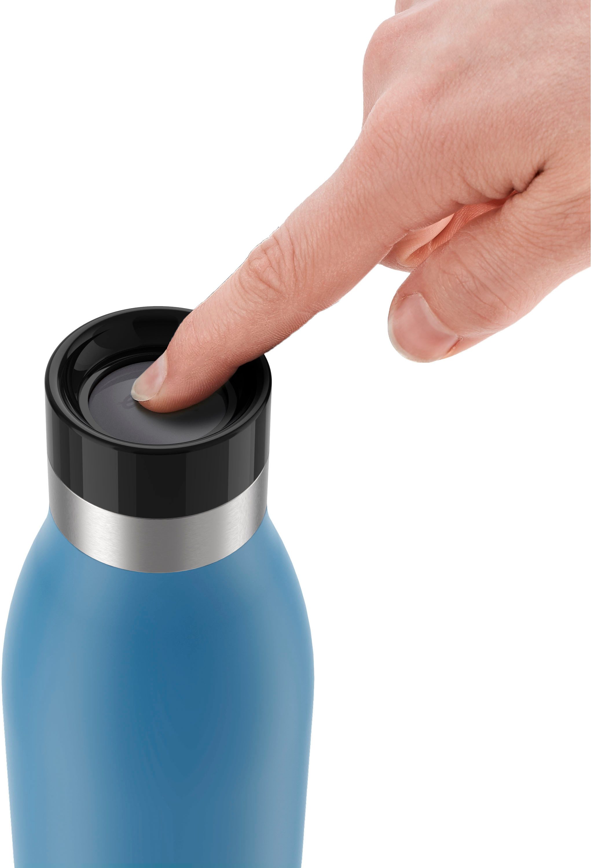 Emsa Thermosfles Drinkfles Bludrop Roestvrij staal, Quick-Press deksel, 360° drinkplezier, 12 uur warm/24 uur koel (1-delig)